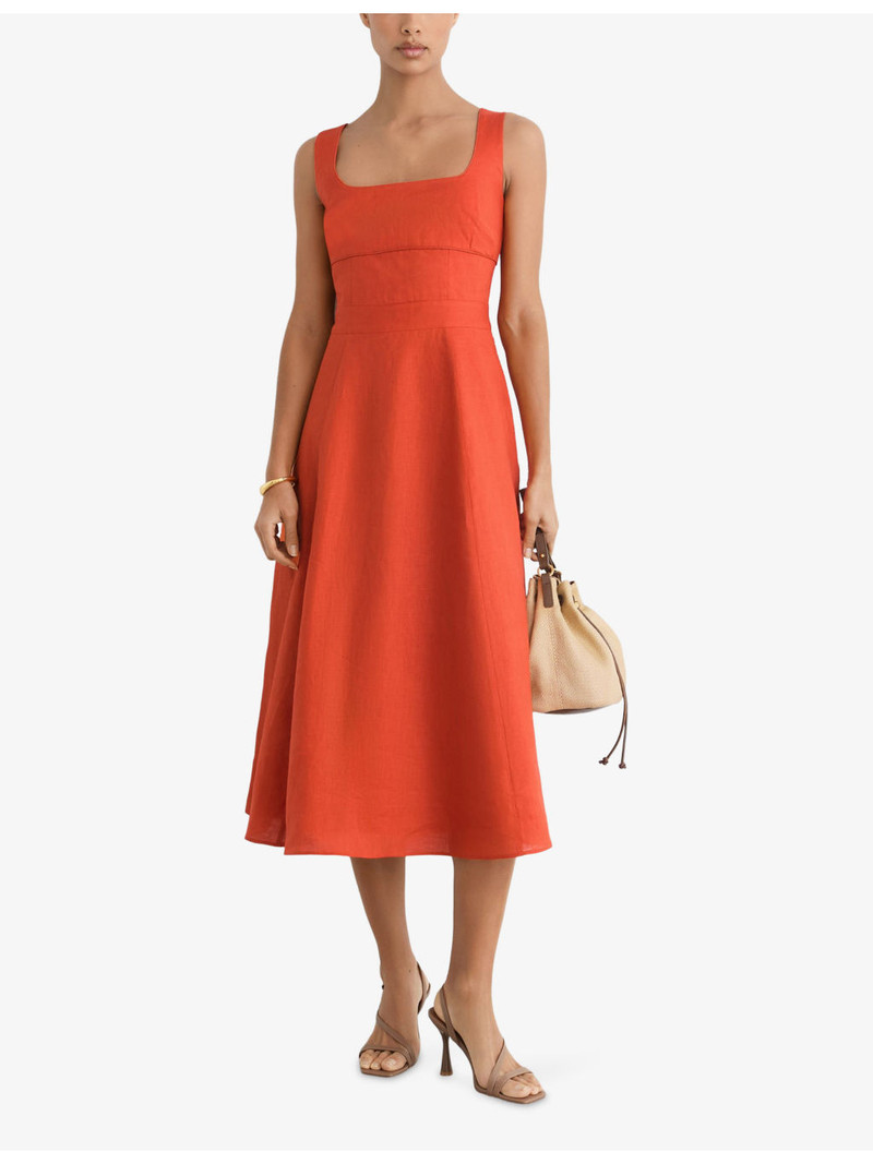 REISS Dorethea Square-Neck Linen Midi Dress outlook