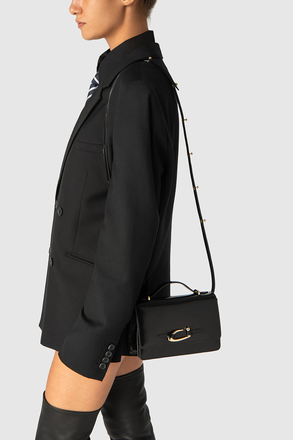 Nara Black Semi Patent Leather Crossbody Bag - 5