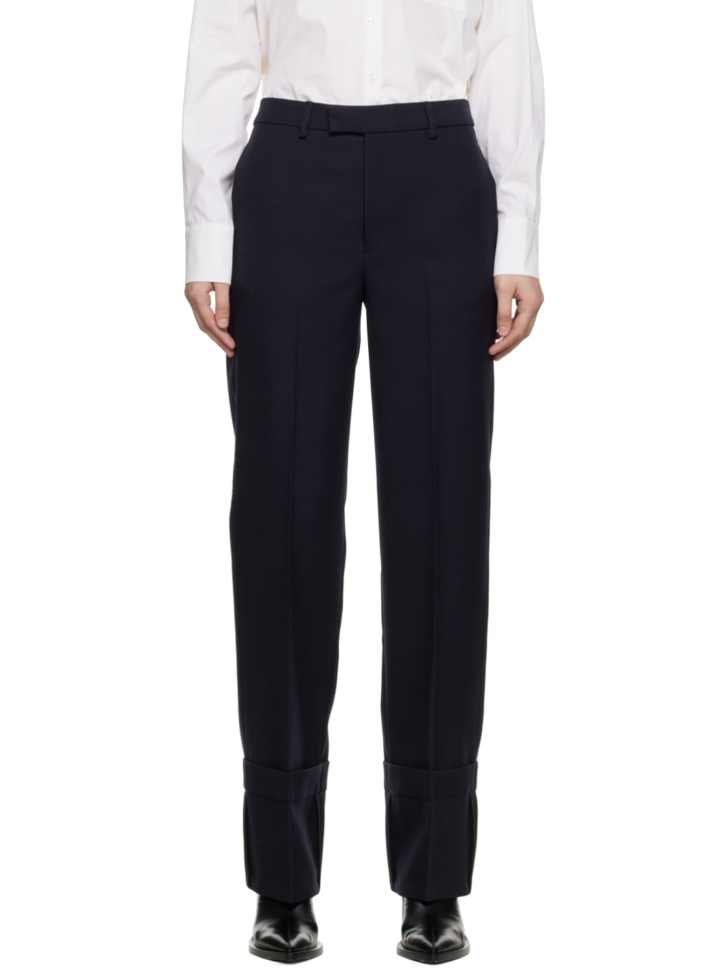 Navy Fold Up Trousers - 1