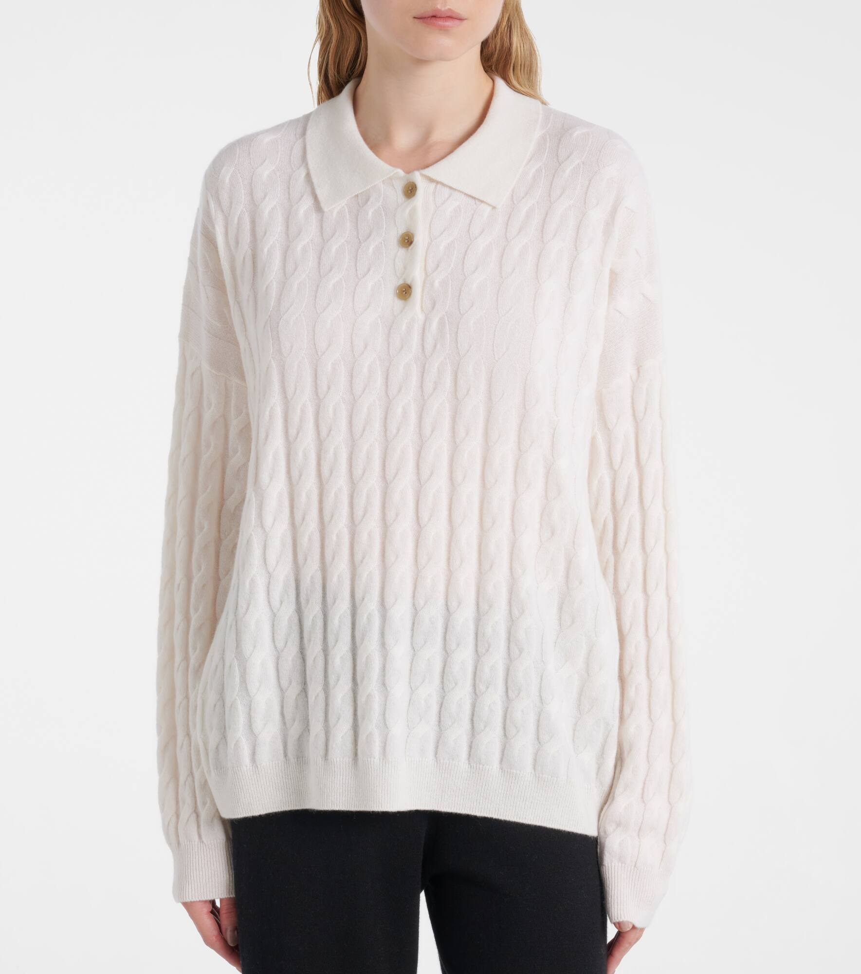 Magnolie cable-knit cashmere polo sweater - 6