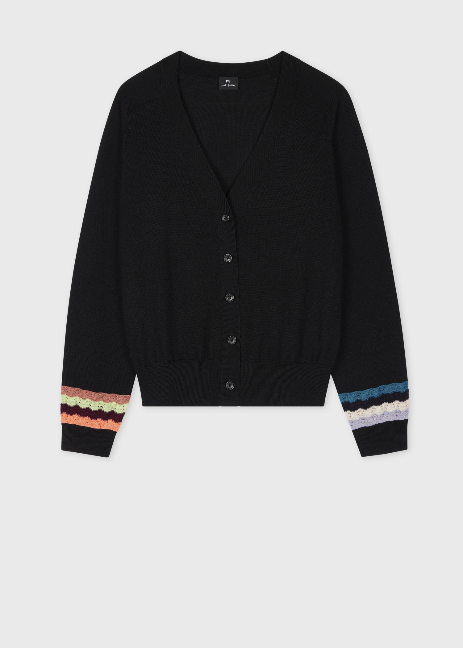 Women's Black Multi Colour Zig Zag Sleeve Cardigan - 1