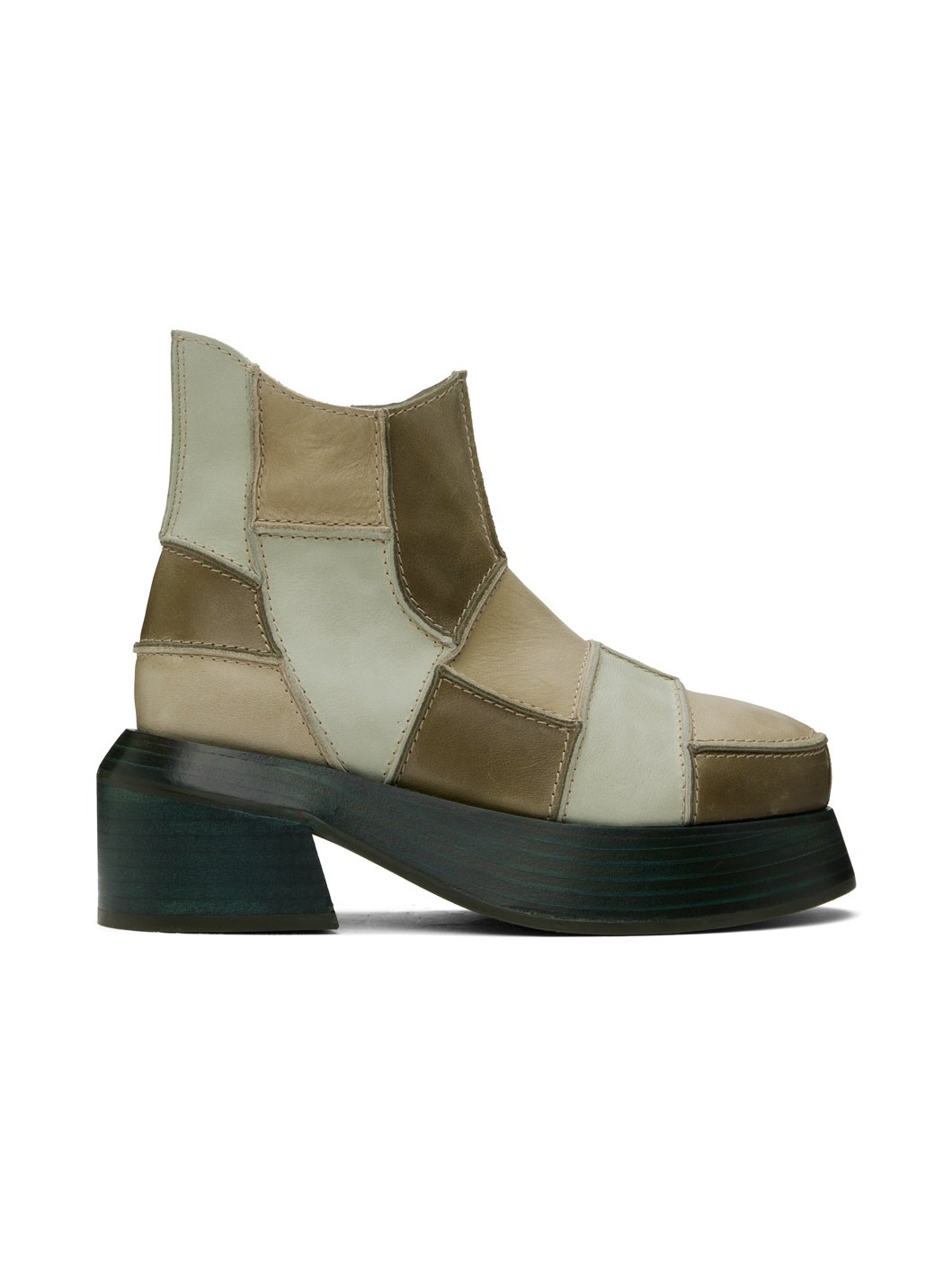 Khaki Patchwork Ankle Boots - 1