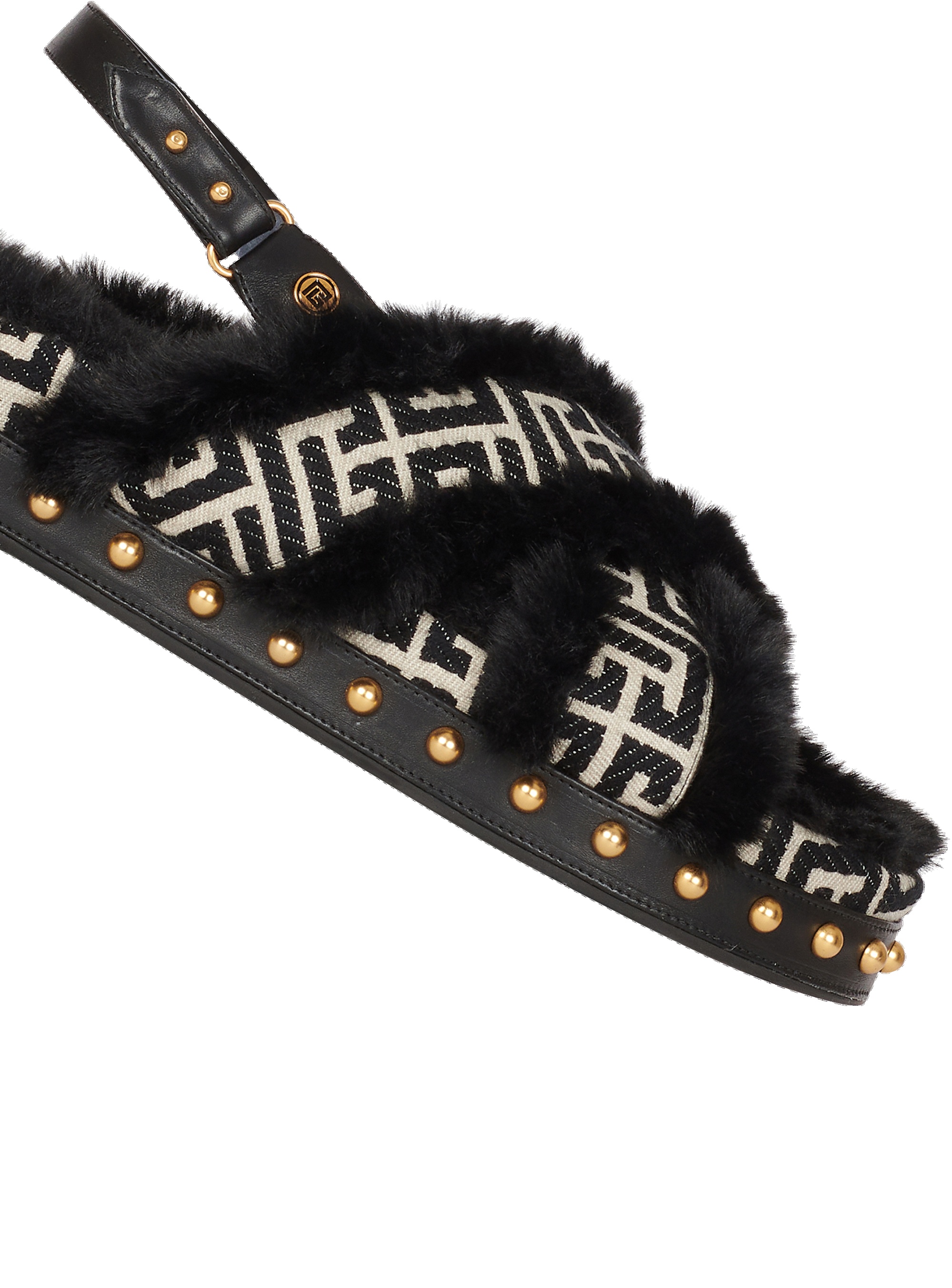 Bicolor jacquard and faux fur Tam flat sandals - 5