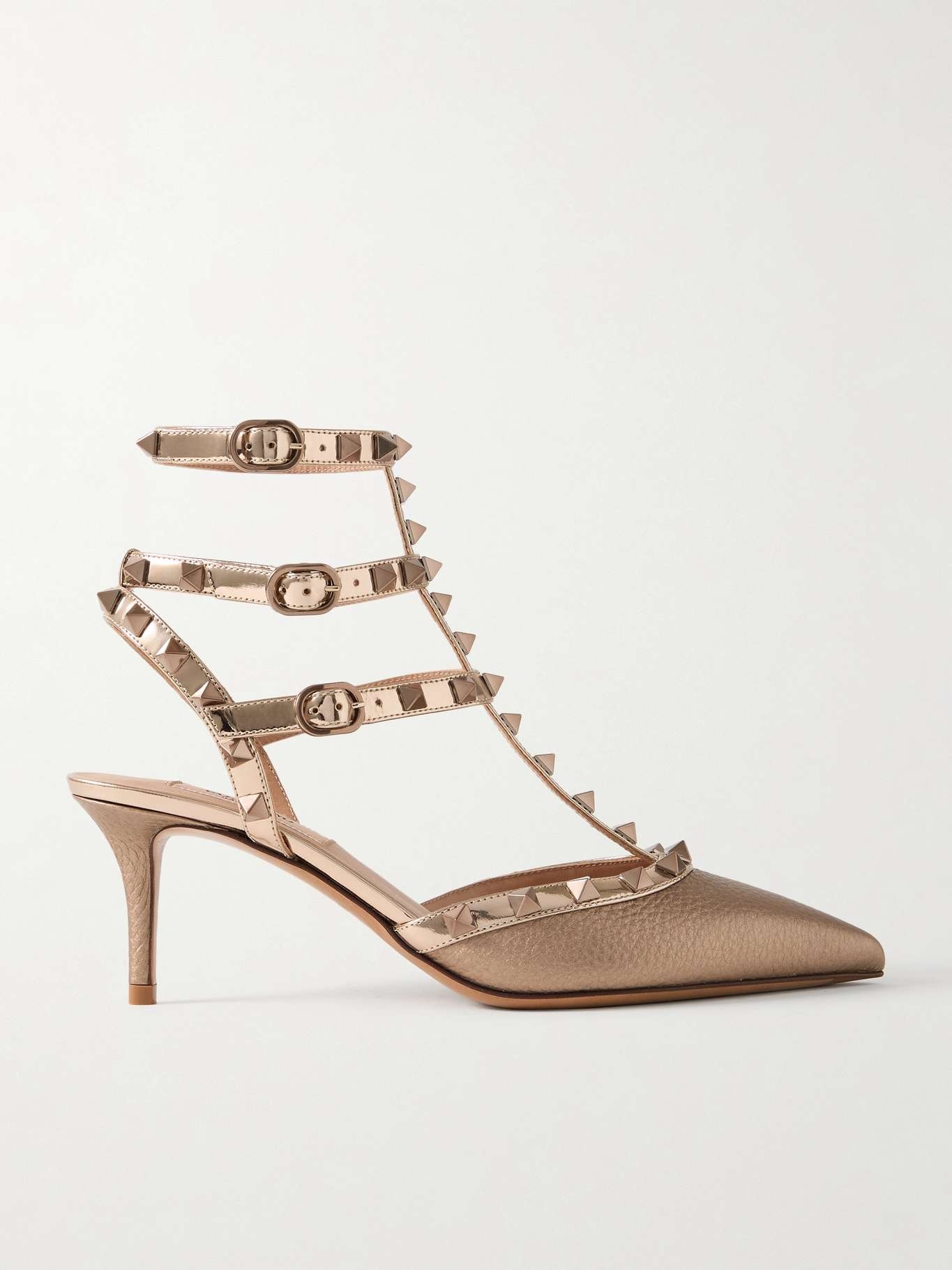 Rockstud 65 metallic patent- and textured-leather pumps - 1