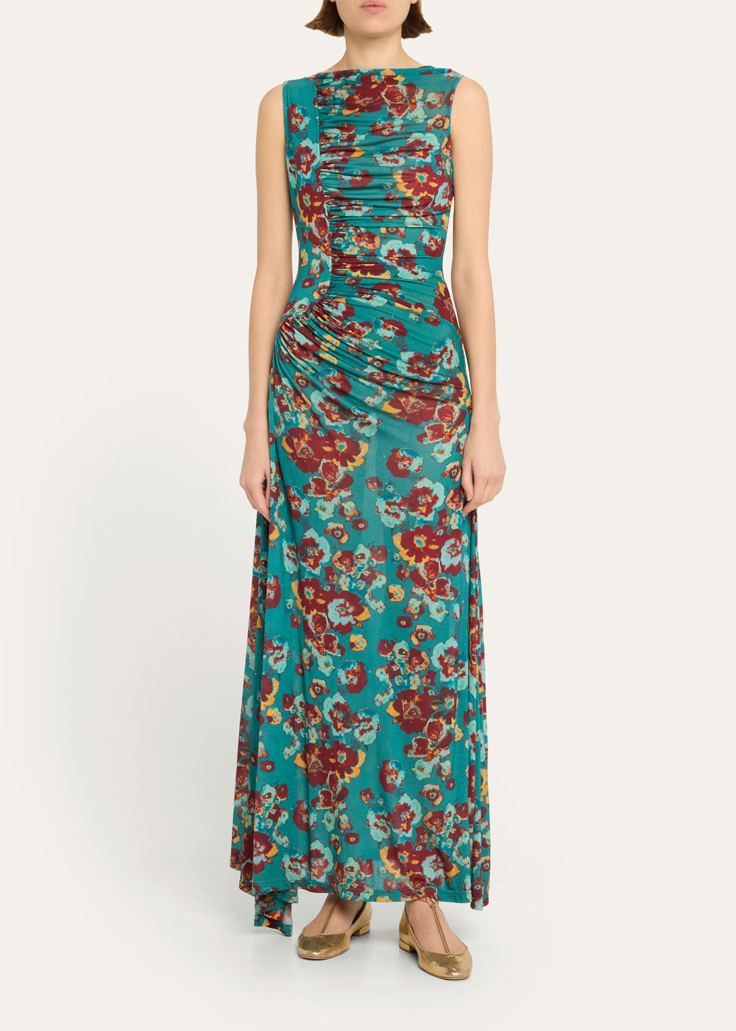 Livia Sleeveless Ruched Floral Maxi Dress - 2