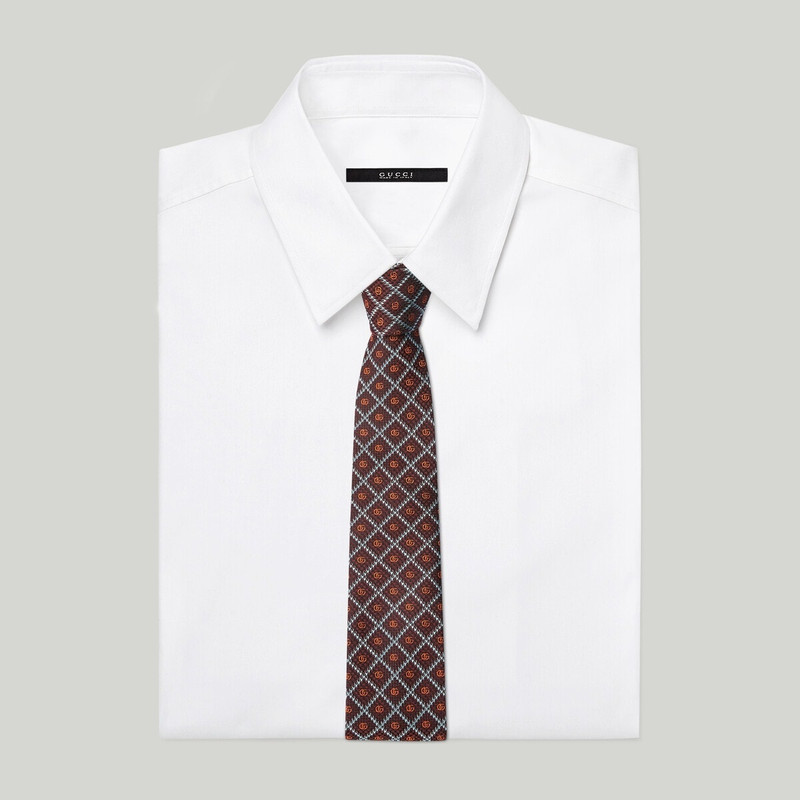 GUCCI Double G check silk jacquard tie outlook