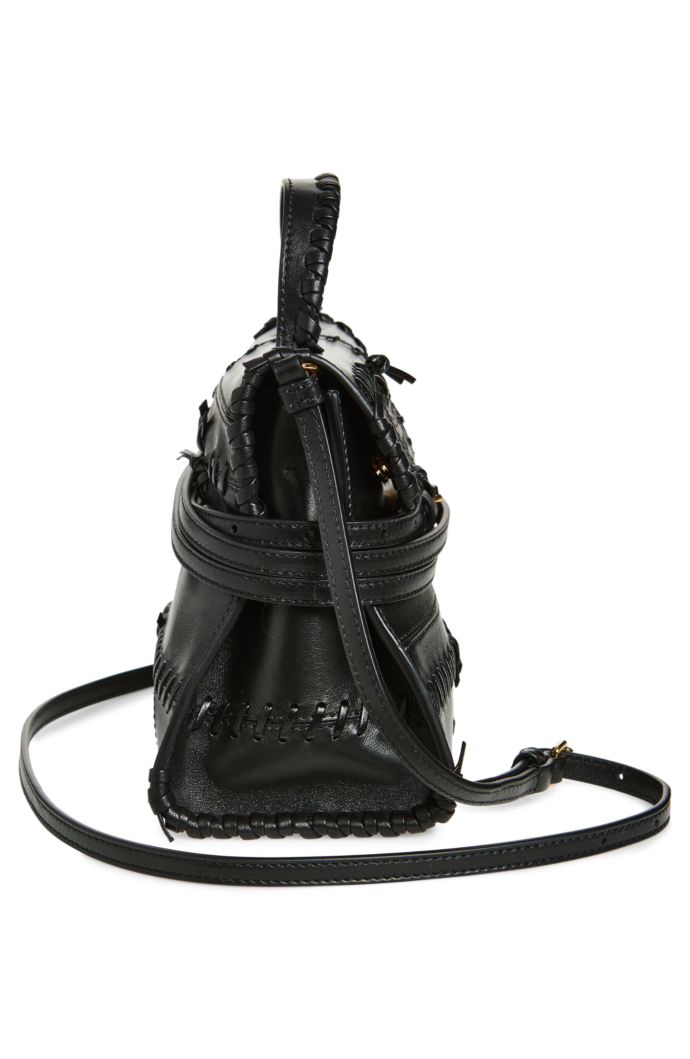 Moschino Tie Me Whipstitch Leather Shoulder Bag in Black Soft Leather at Nordstrom - 6