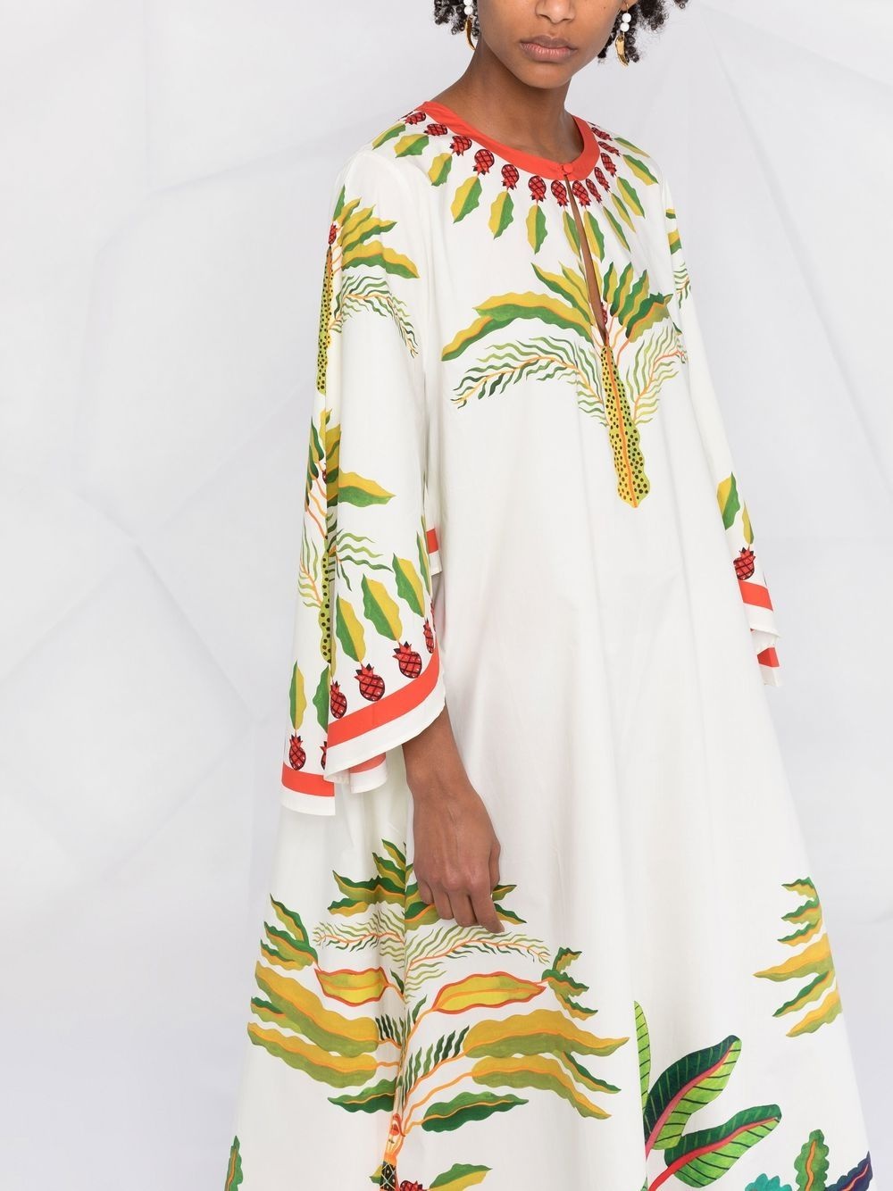 Flying palm tree-print poplin kaftan dress - 5