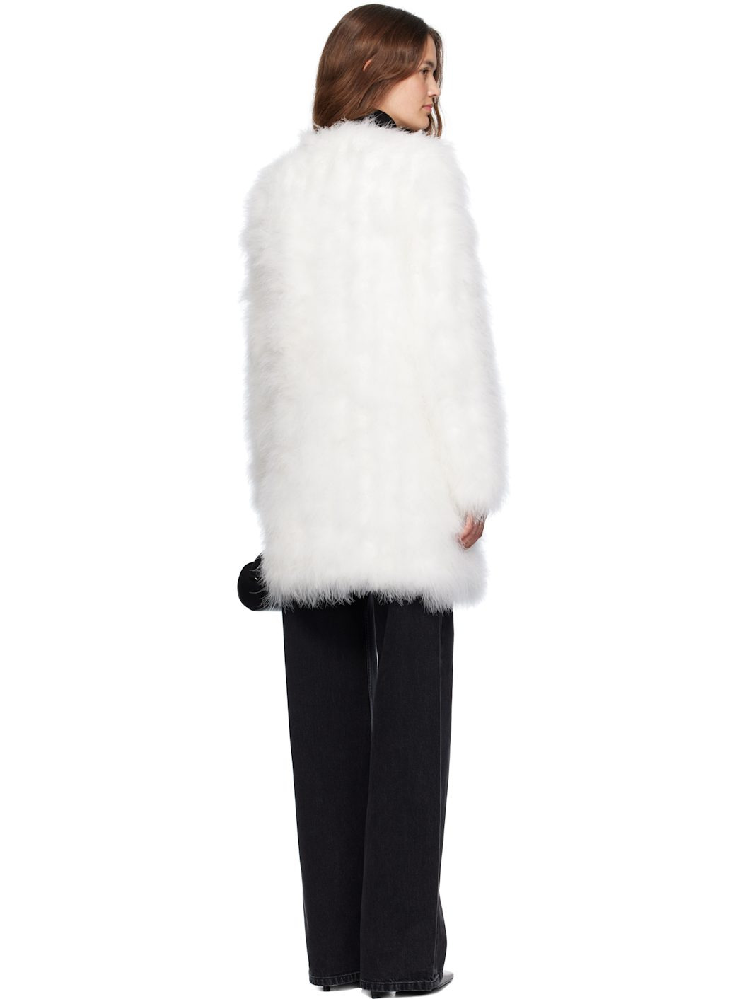 White Long Feather Coat - 3