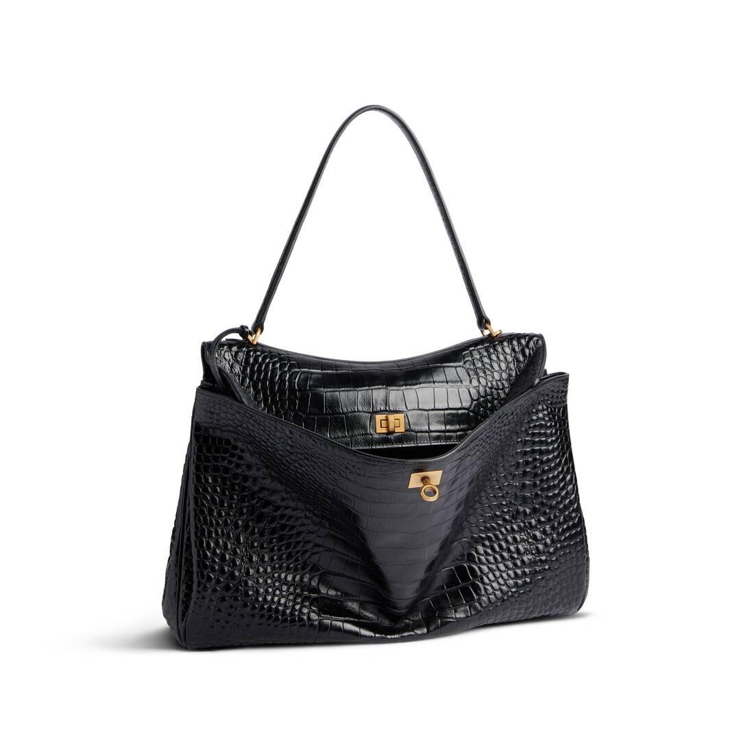 Women's Rodeo Large Handbag Crocodile Embossed  in Black - 2