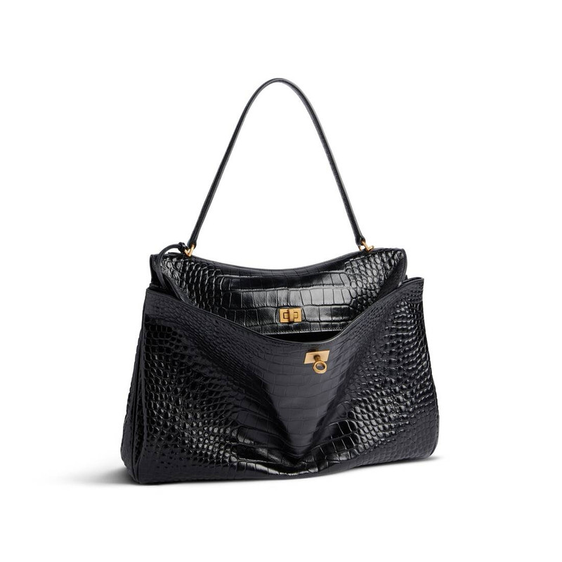 BALENCIAGA Women's Rodeo Large Handbag Crocodile Embossed  in Black outlook