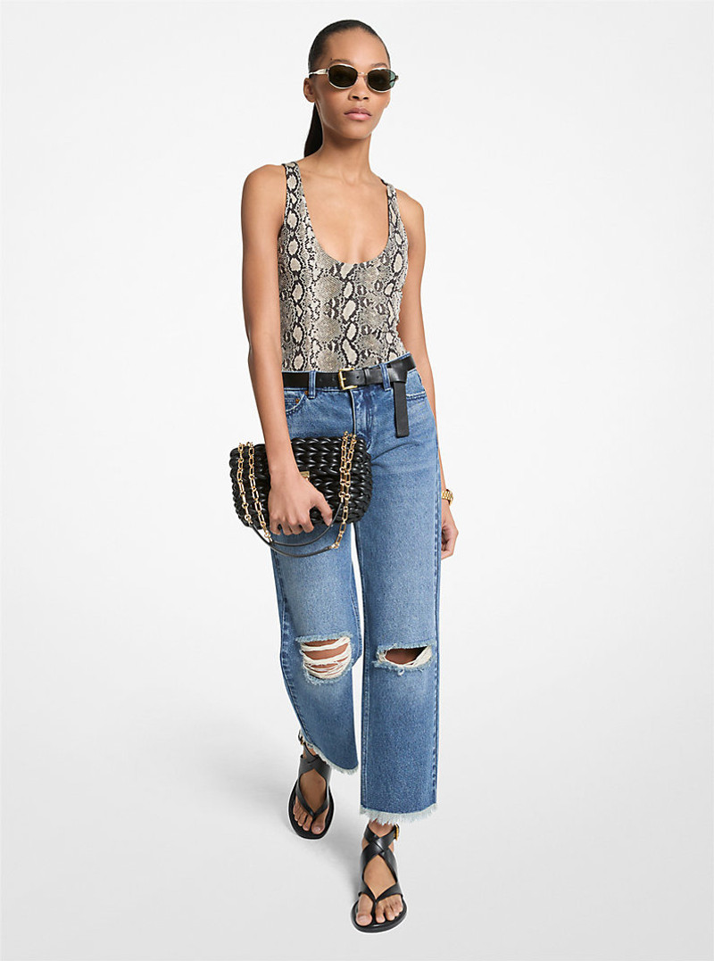 Snake Print Scoop-Neck Bodysuit 1