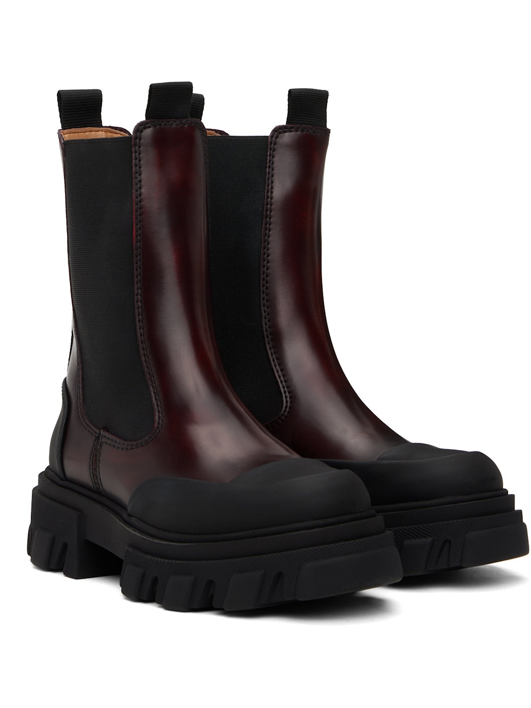 Burgundy & Black Cleated Mid Chelsea Boots - 4