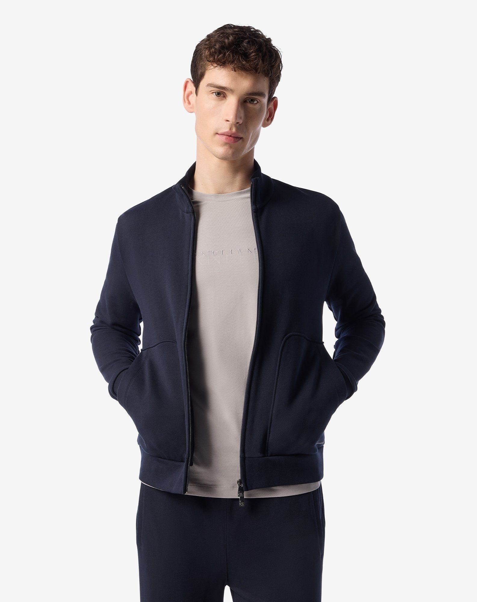 Navy blue cotton full-zip sweatshirt - 2