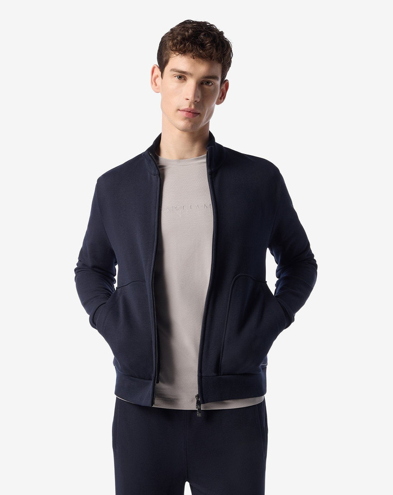 CORNELIANI Navy blue cotton full-zip sweatshirt outlook