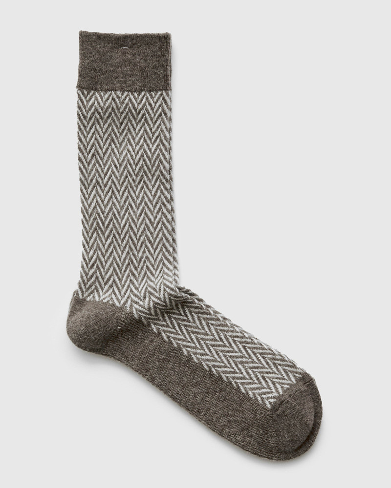 ANONYMOUSISM Wool Herringbone Crew Sock in Light Brown outlook