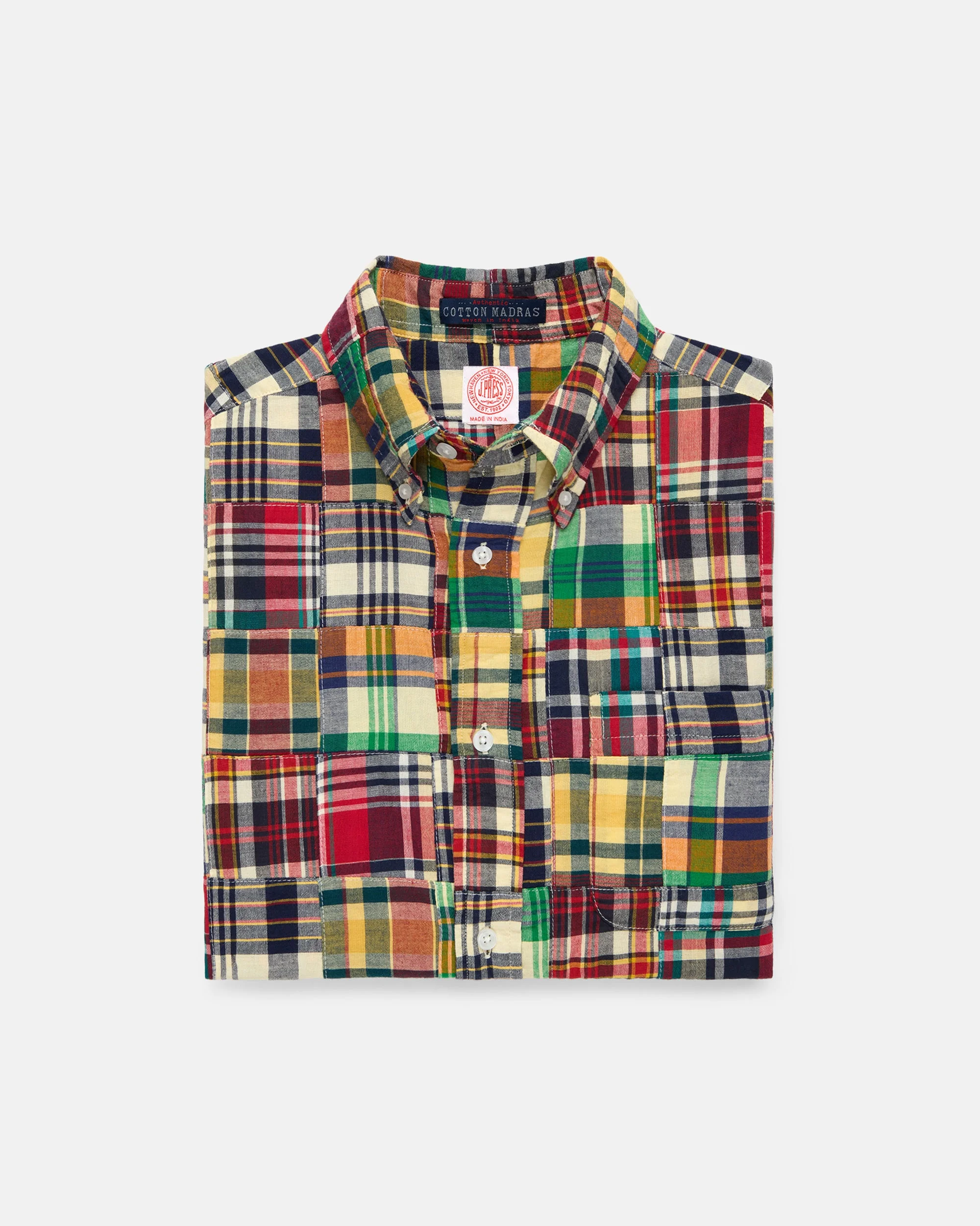 PATCHWORK MADRAS BUTTON DOWN SHORT SLEEVE SHIRT - 1