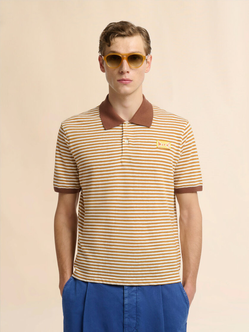 Marni MUSTARD STRIPED LINEN BLEND POLO SHIRT outlook