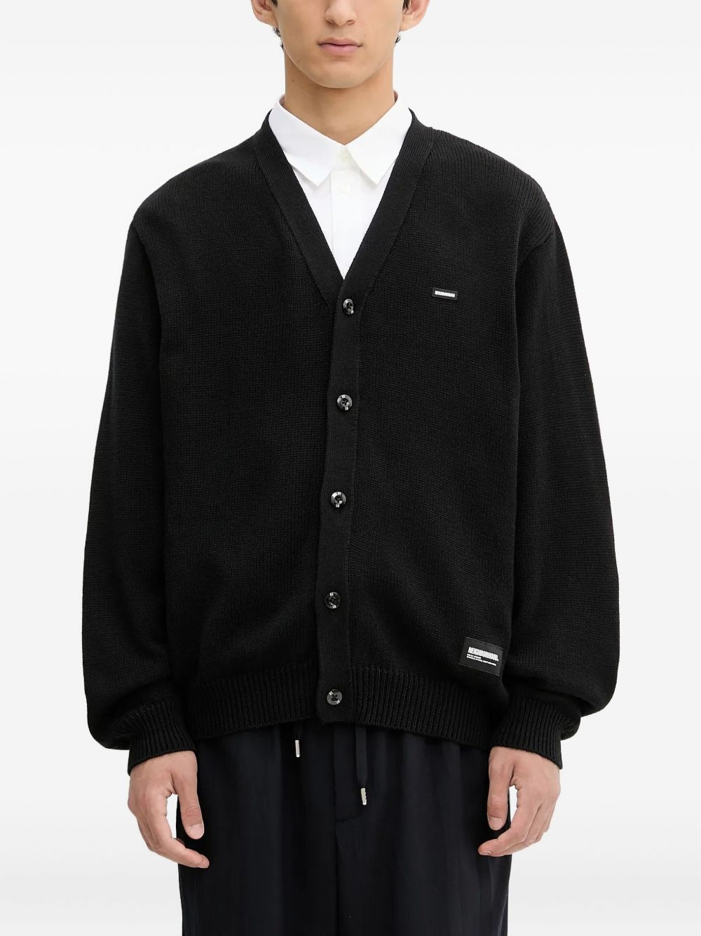 V-neck logo-plaque cardigan - 1