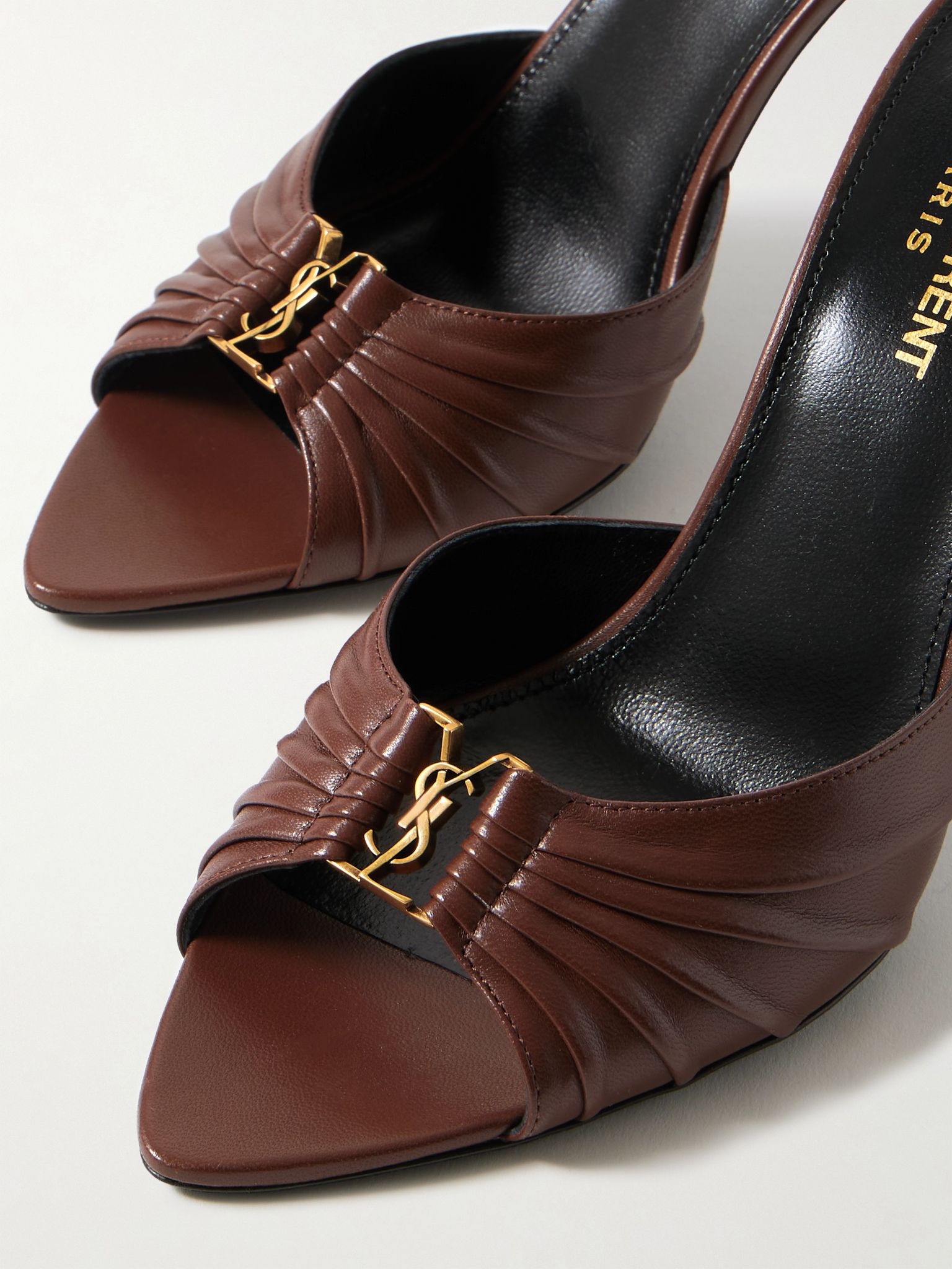Babylone embellished pleated leather mules Brown - 4