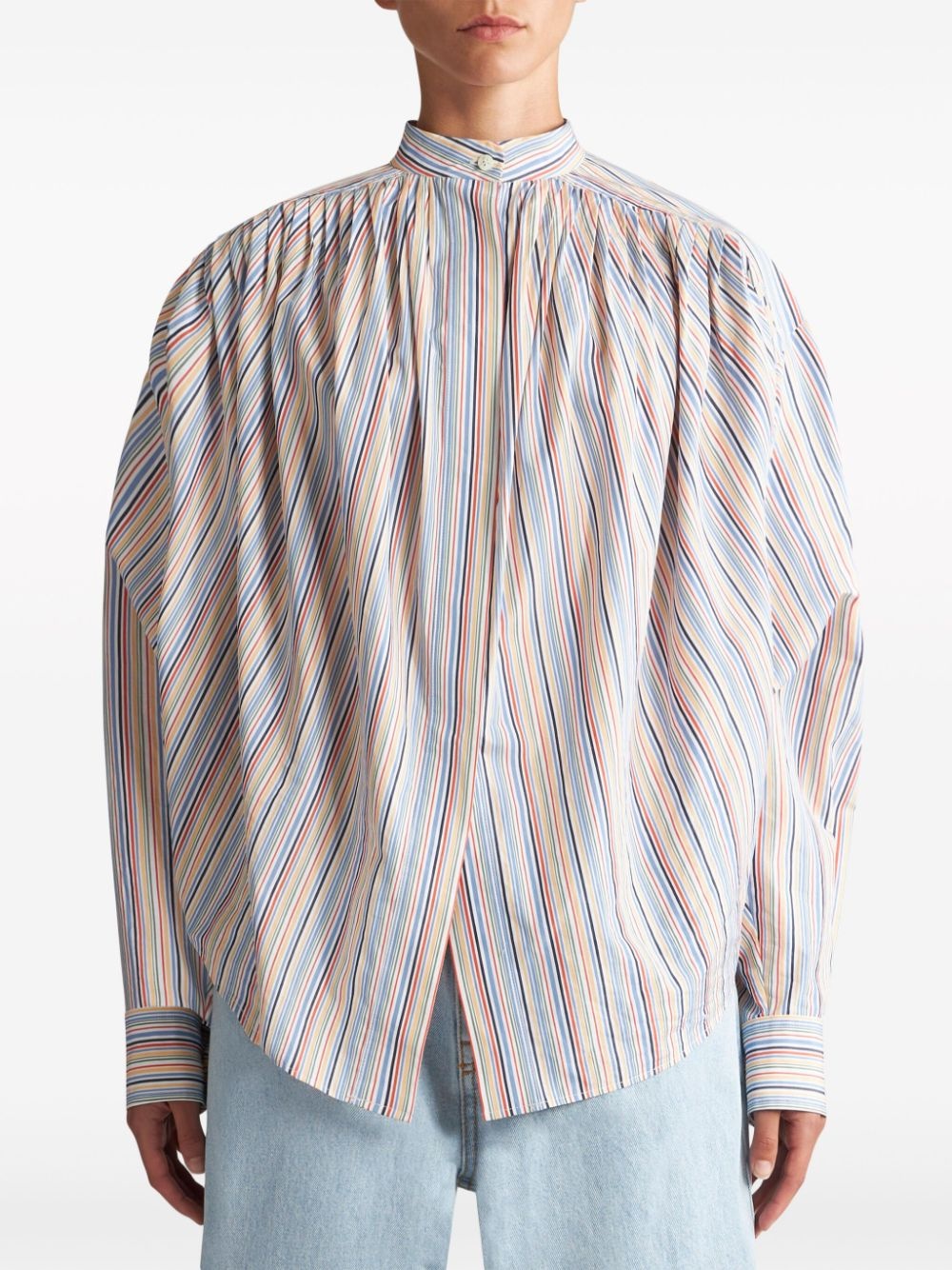 striped gathered cotton blouse - 3