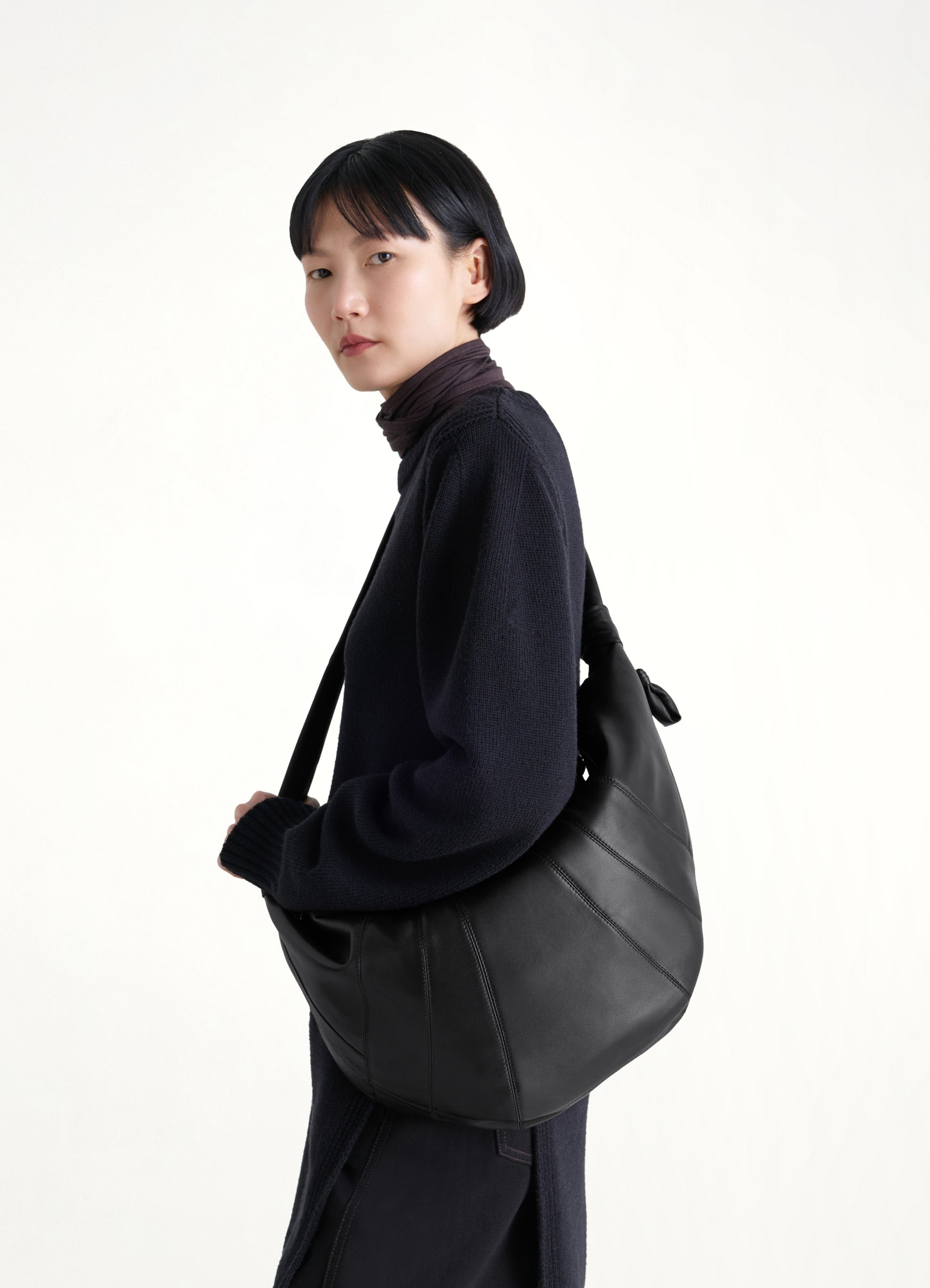 Lambskin Large Croissant Bag in Black - 4