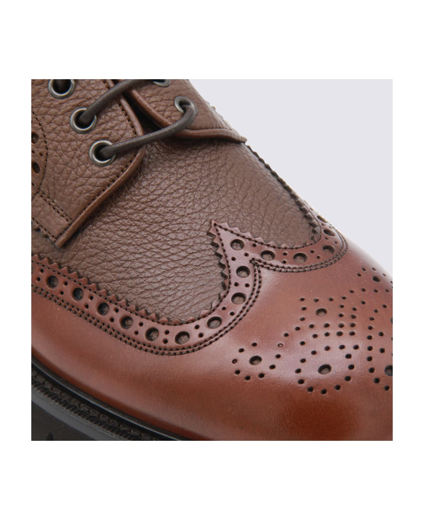 Brown Leather Lace Up Shoes - 4