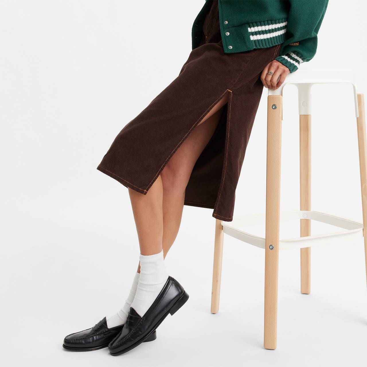 SIDE SLIT CORDUROY SKIRT - 5