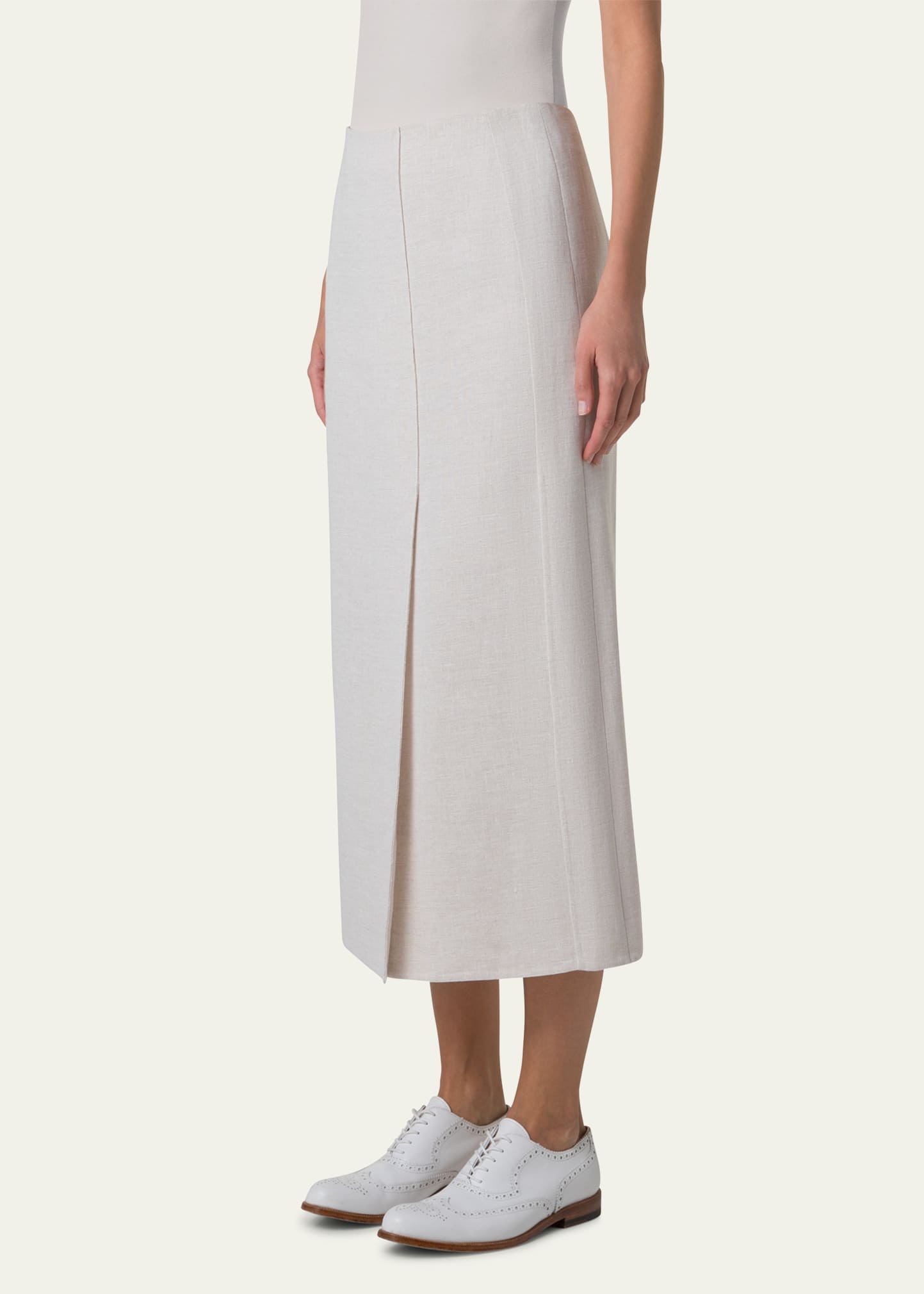 Twisted Linen Double-Face Midi Pencil Skirt - 4