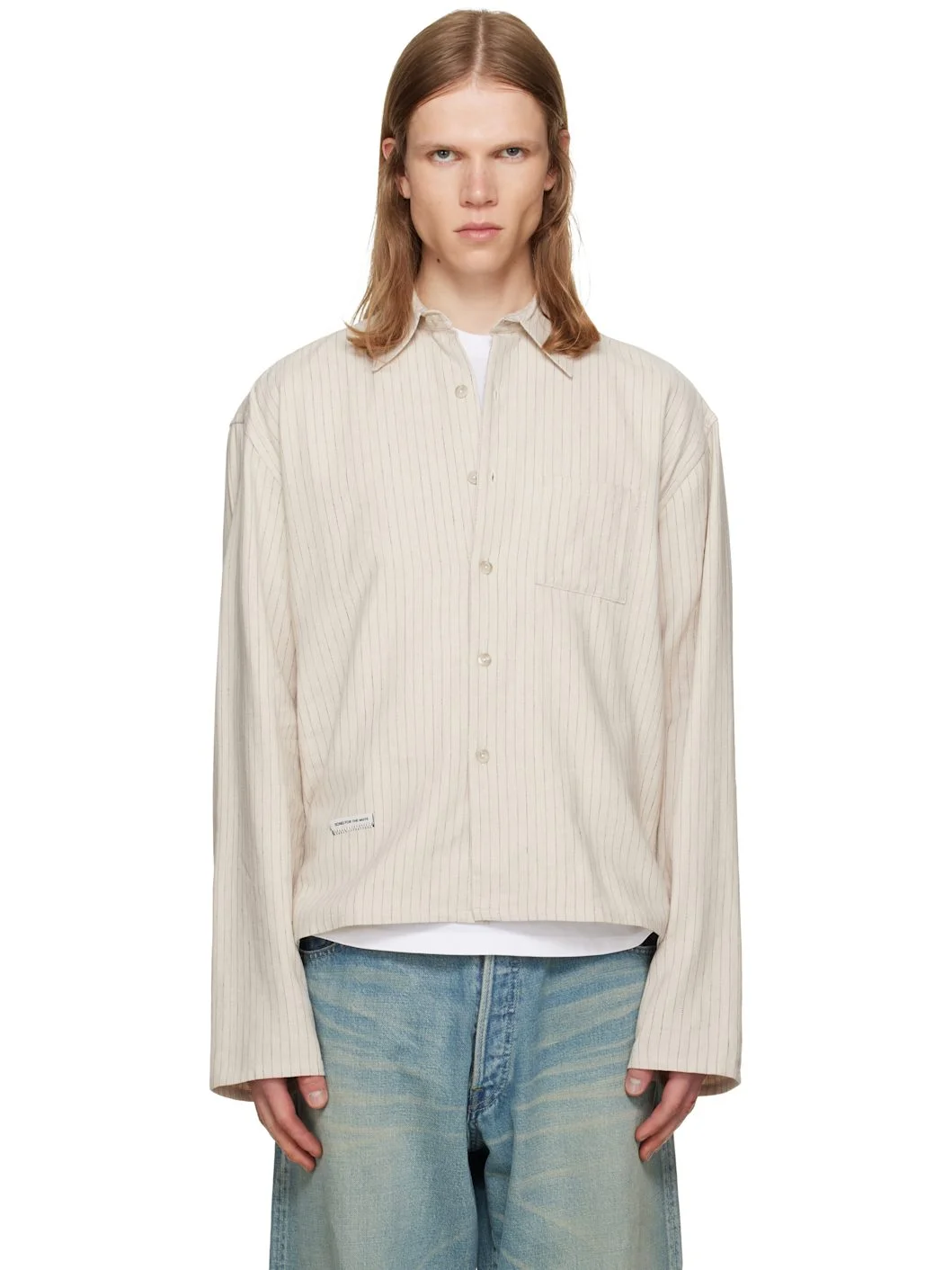 Off-White Pencil Stripe L/S Cropped School Shirt - 1