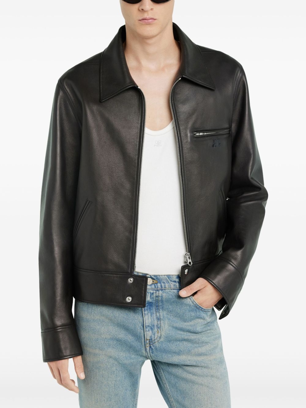 zip-up leather jacket - 5