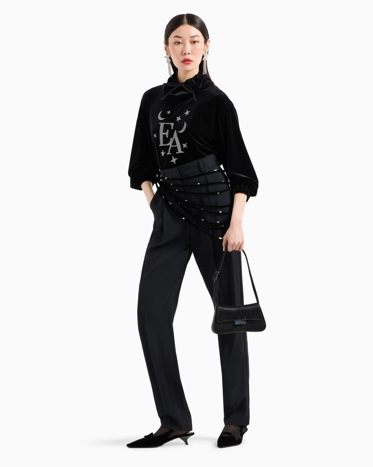 MOCK-NECK SWEATSHIRT IN CHENILLE WITH MOON AND STARS RHINESTONE LOGO - 4