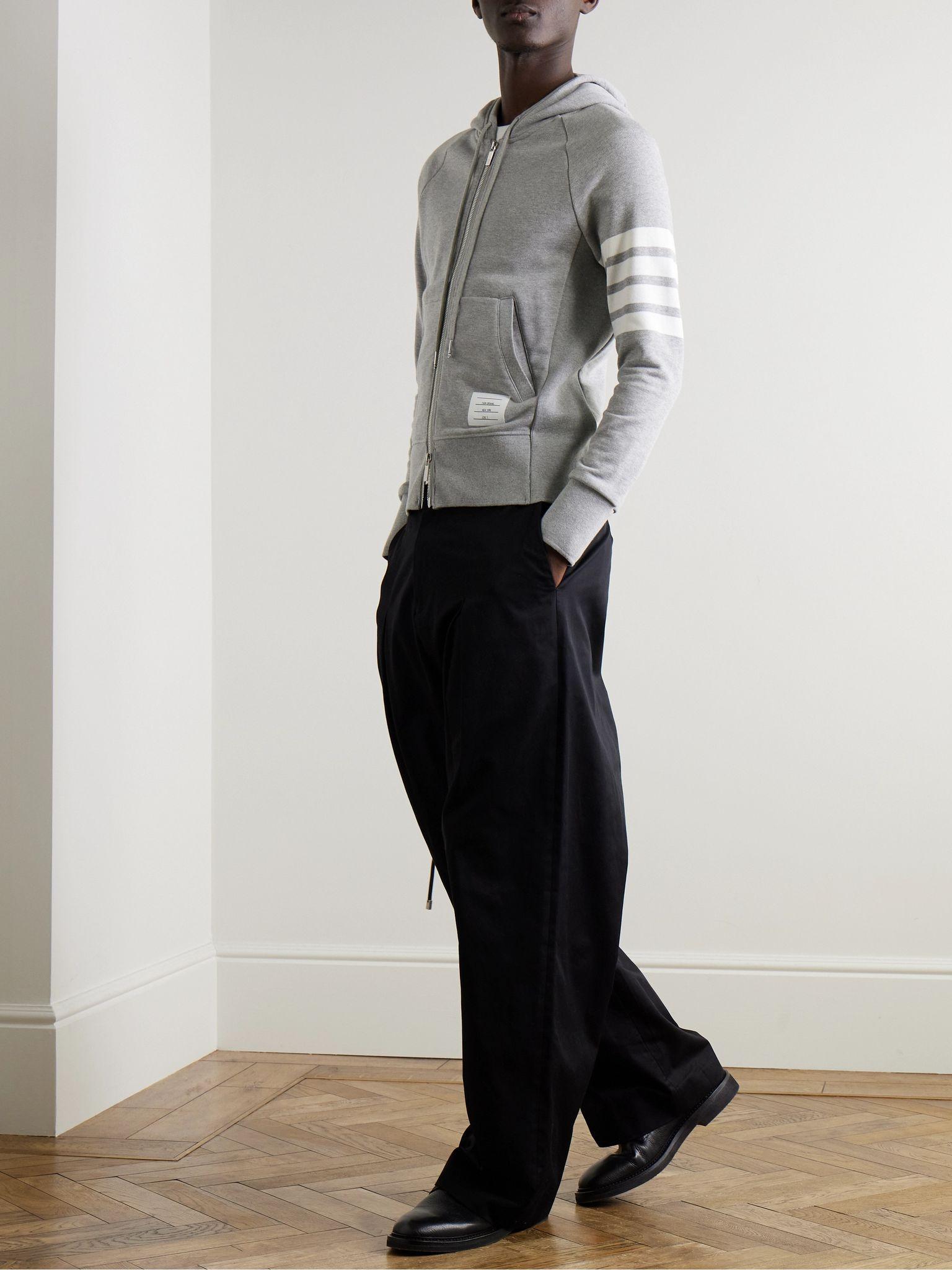 Striped Loopback Cotton-Jersey Zip-Up Hoodie Gray - 2