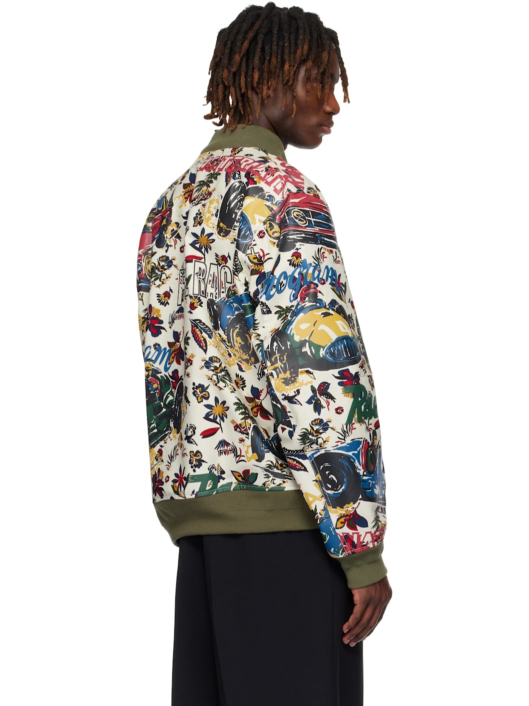 Multicolor Car Race Tropical Print Bomber Jacket - 3