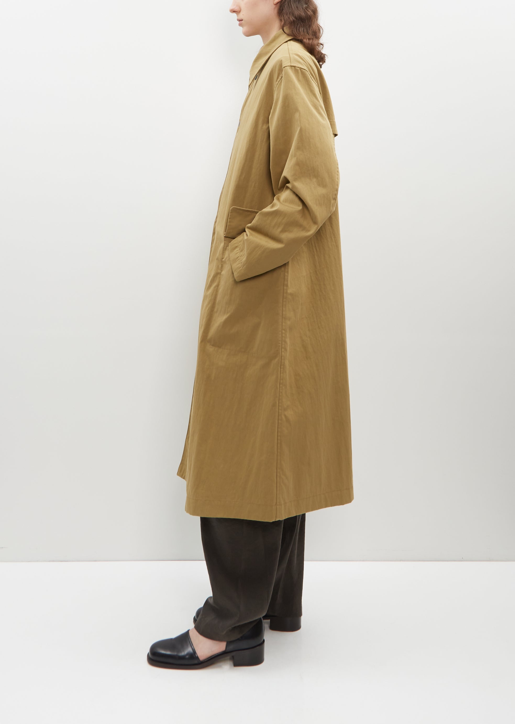 Cotton Blend Asymmetrical Raincoat — Ochre Khaki - 2