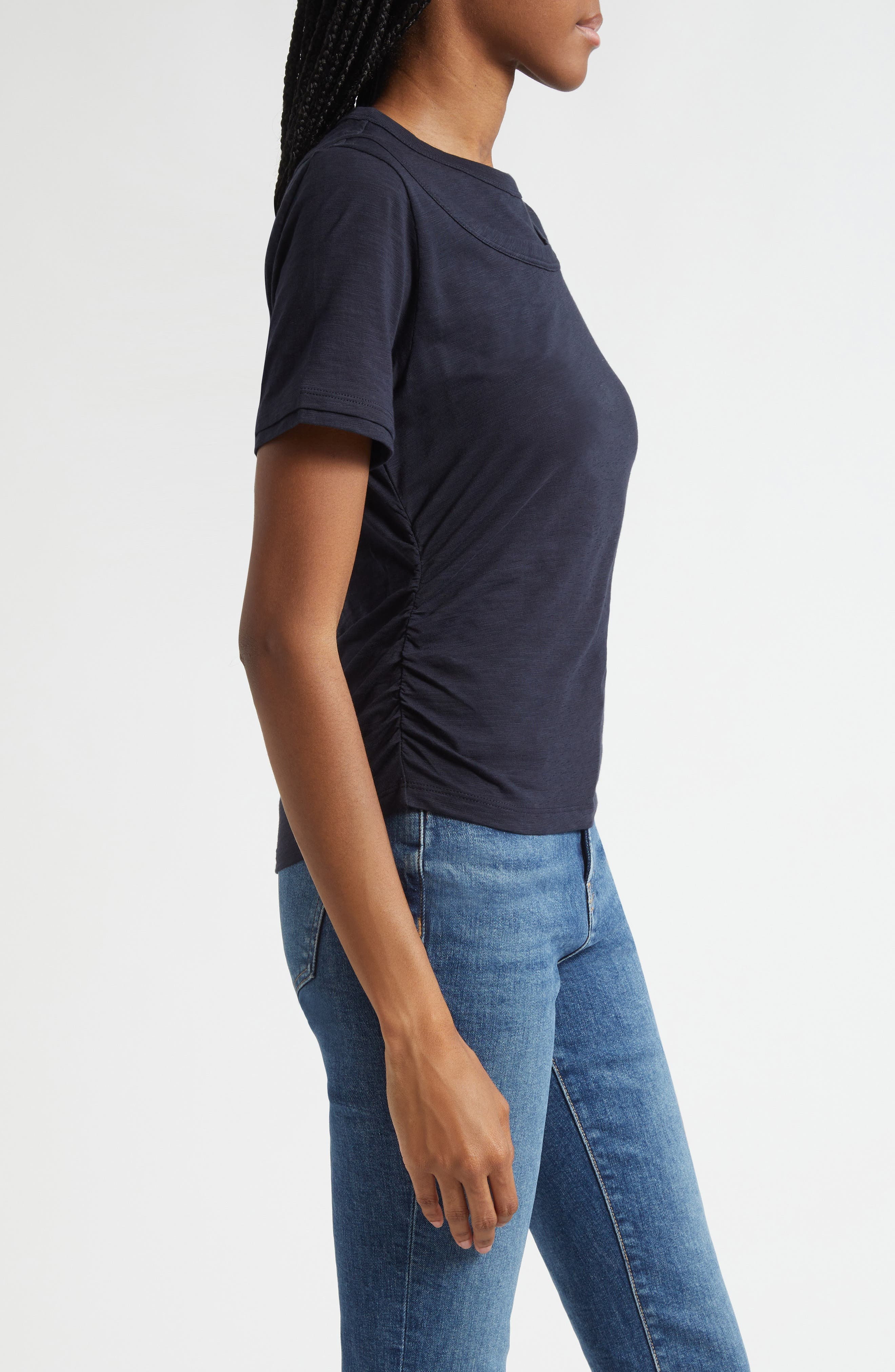 Veronica Beard Damian Ruched Double Collar T-Shirt in Navy at Nordstrom - 3