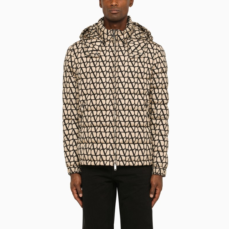 Down jacket with beige and black Toile Iconographe print - 1