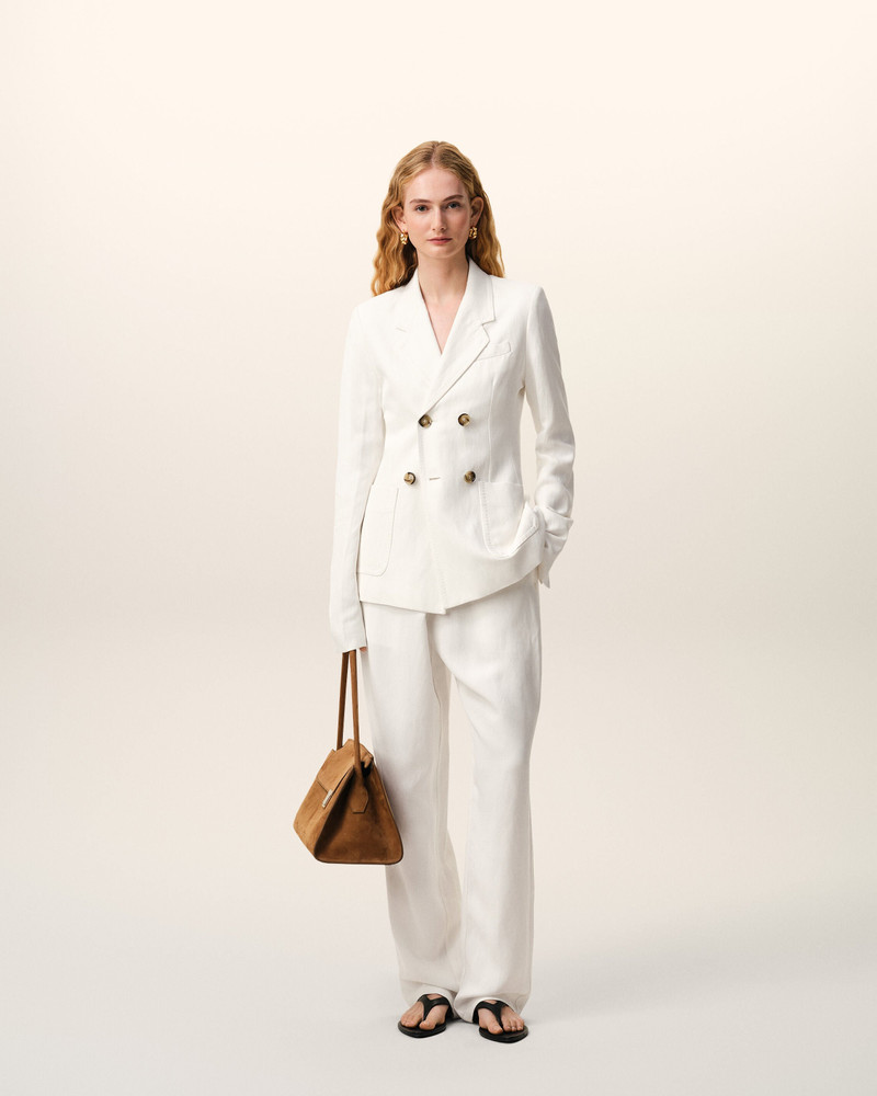 AMI Paris WHITE BLENDED LINEN ELASTICATED WAIST TROUSERS outlook