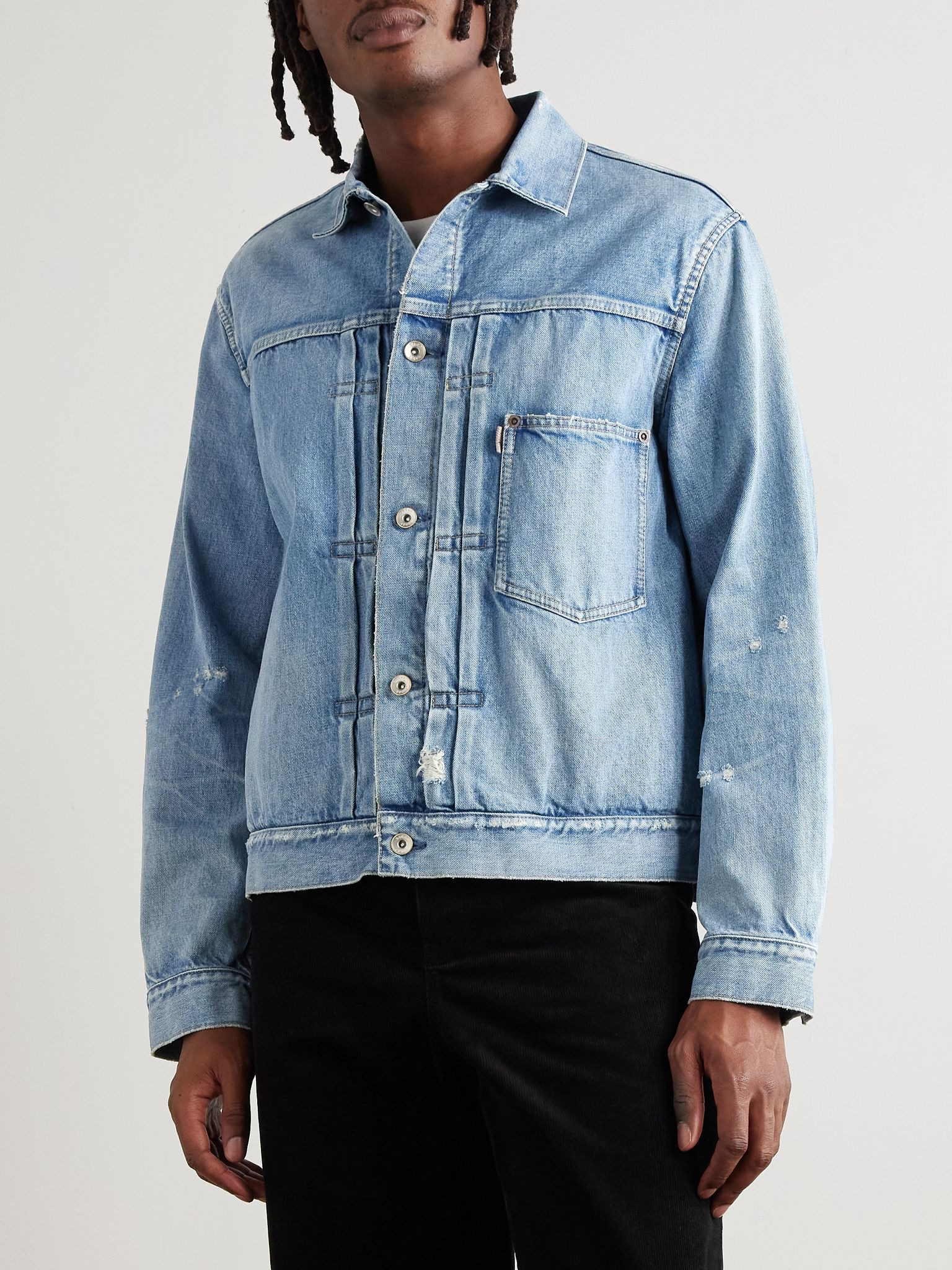 + BEYONDEXX Distressed Denim Jacket Blue - 3