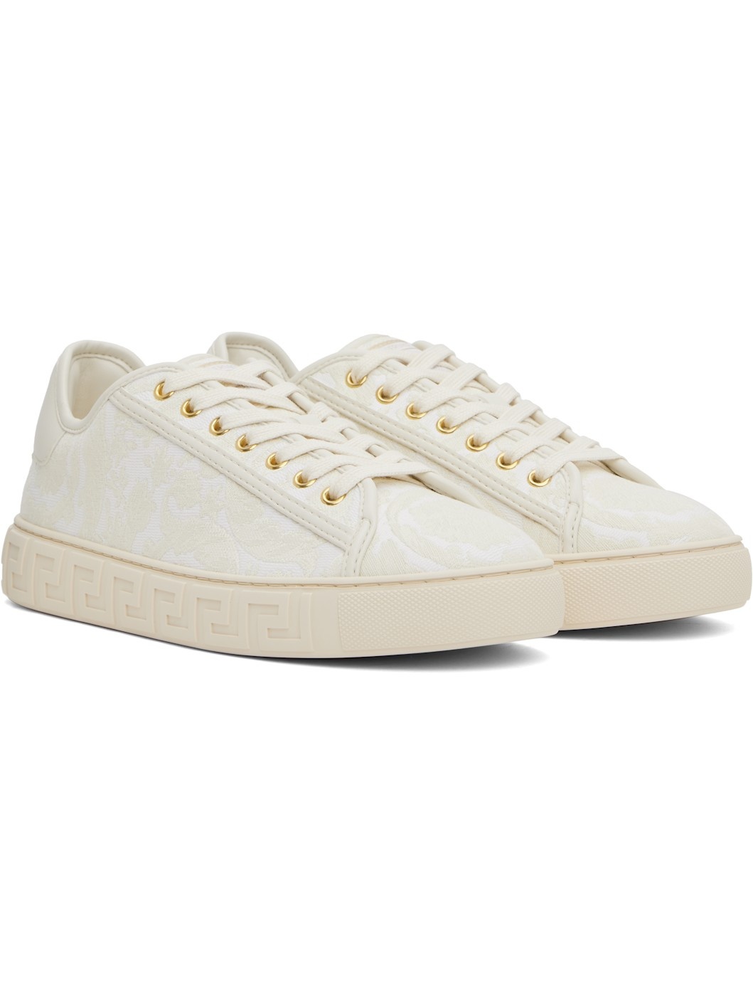 Beige Barocco Greca Sneakers - 4