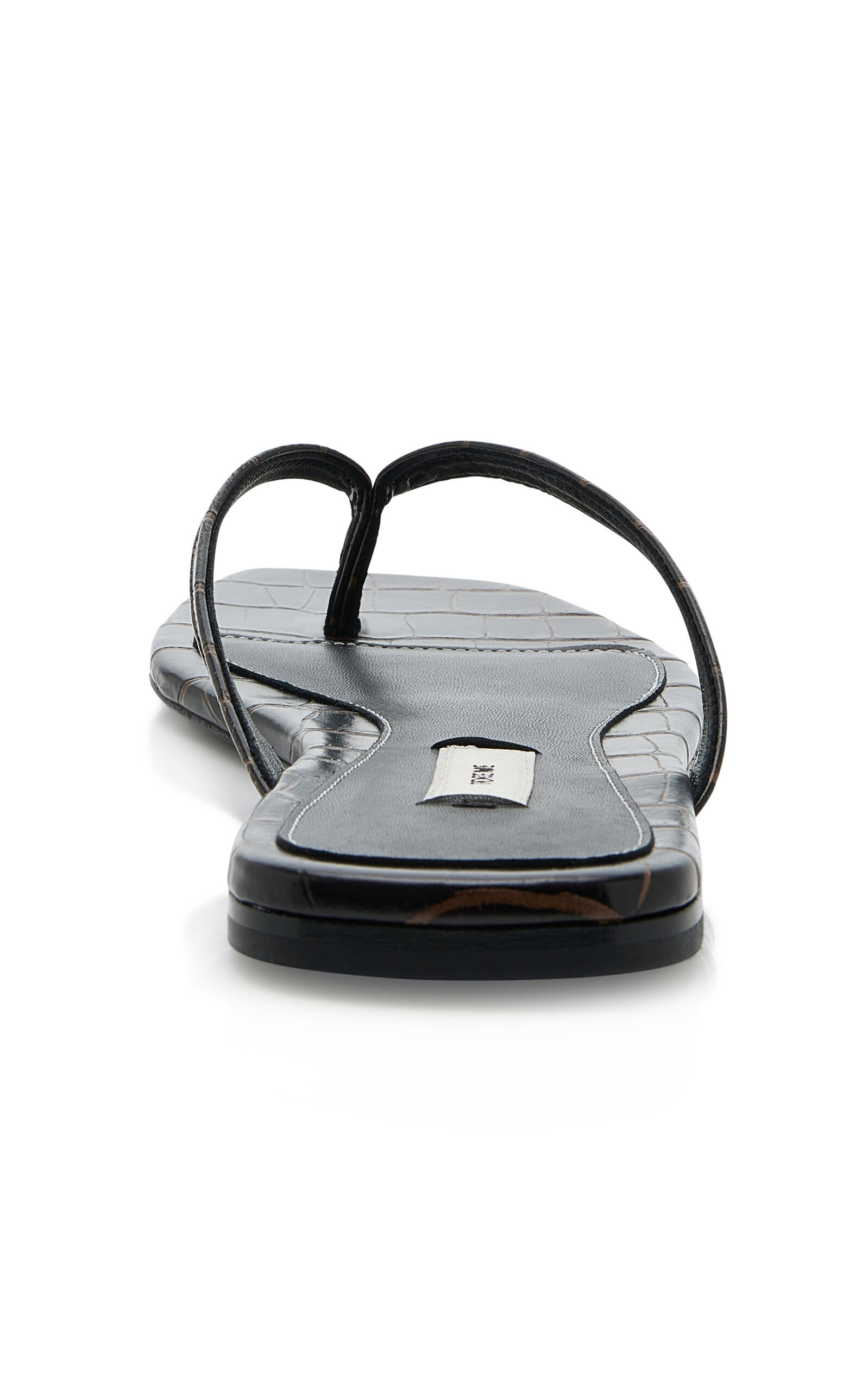 Croc-Effect Leather Flip Flop Sandals black - 5