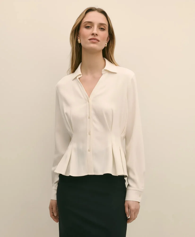 Viscose Pleated Peplum Blouse - 1