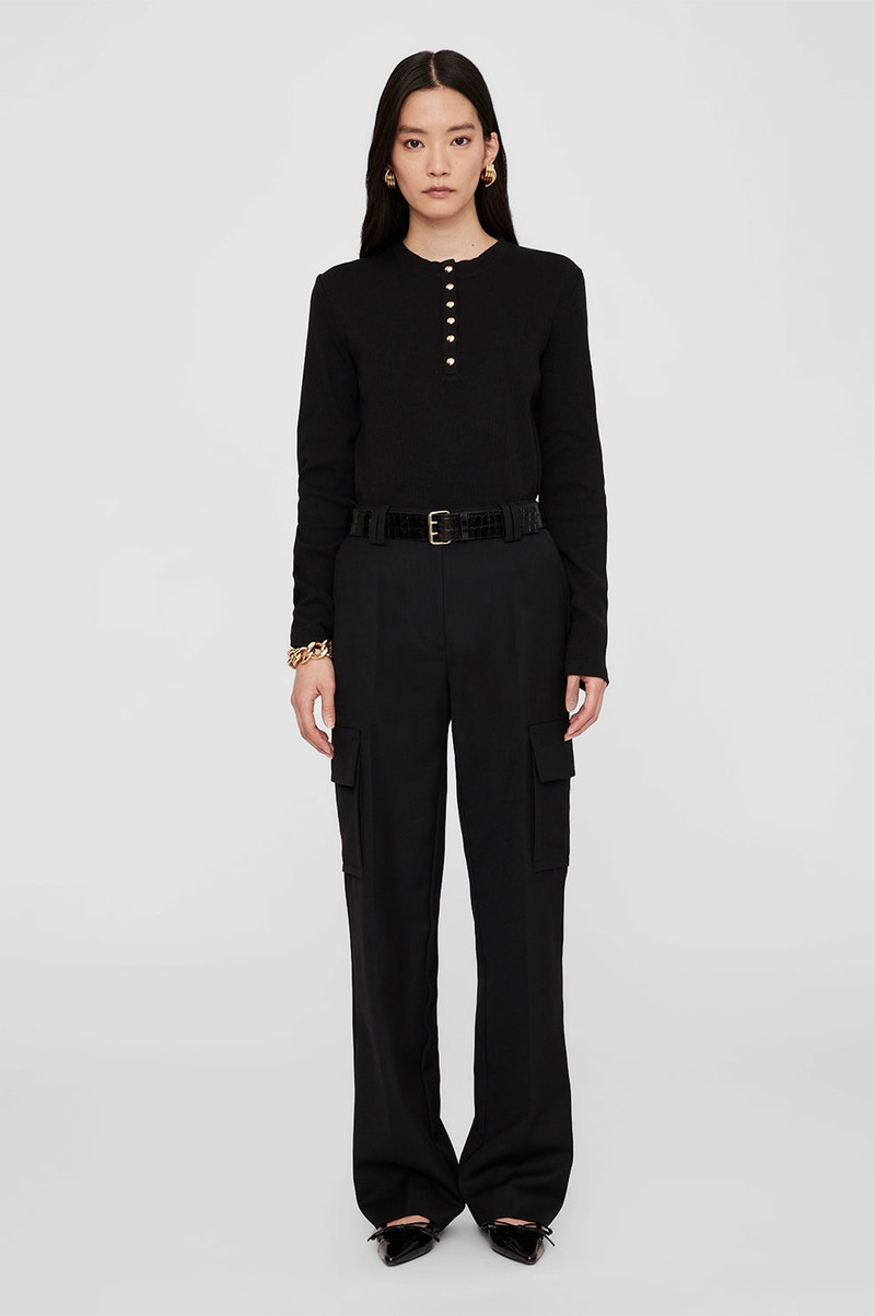 ANINE BING Alessia Long Sleeve Tee - Black outlook