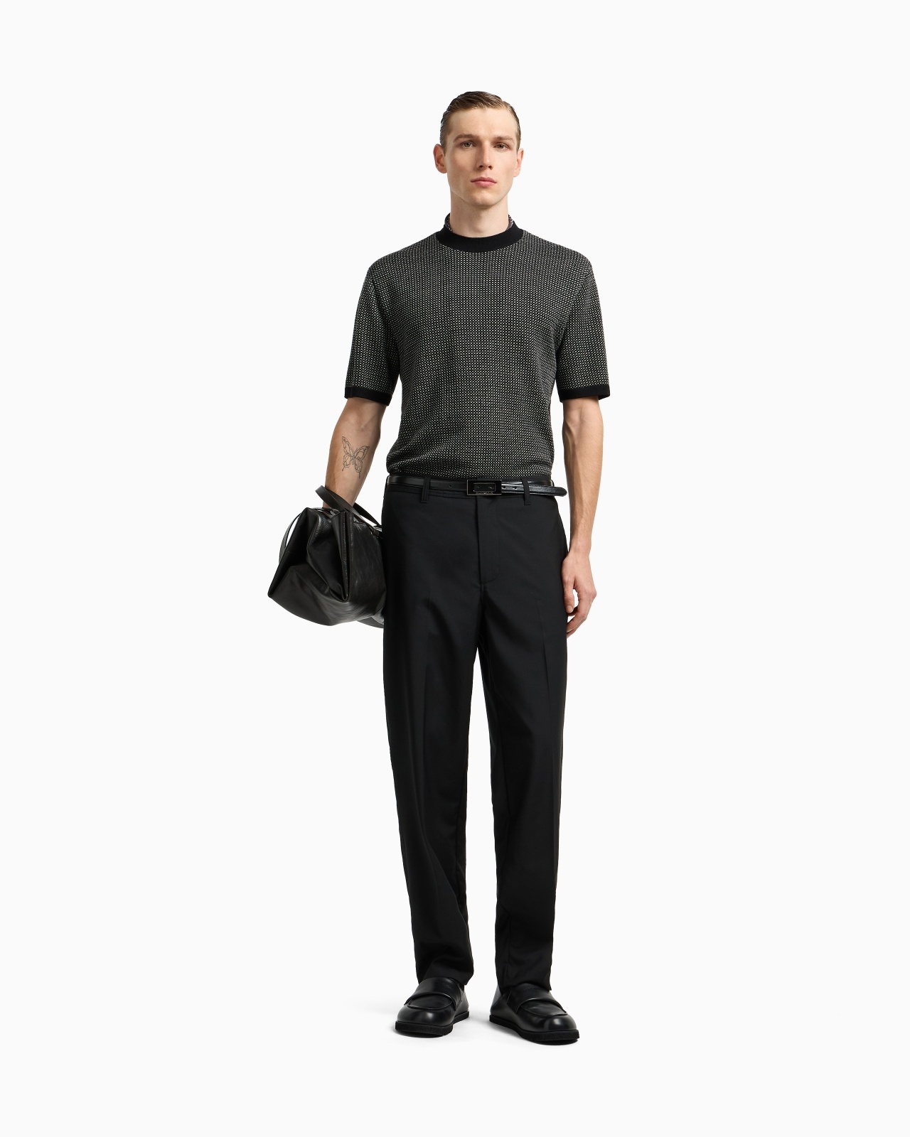 VIRGIN-WOOL JUMPER WITH TWO-TONE JACQUARD MICRO MOTIF - 2