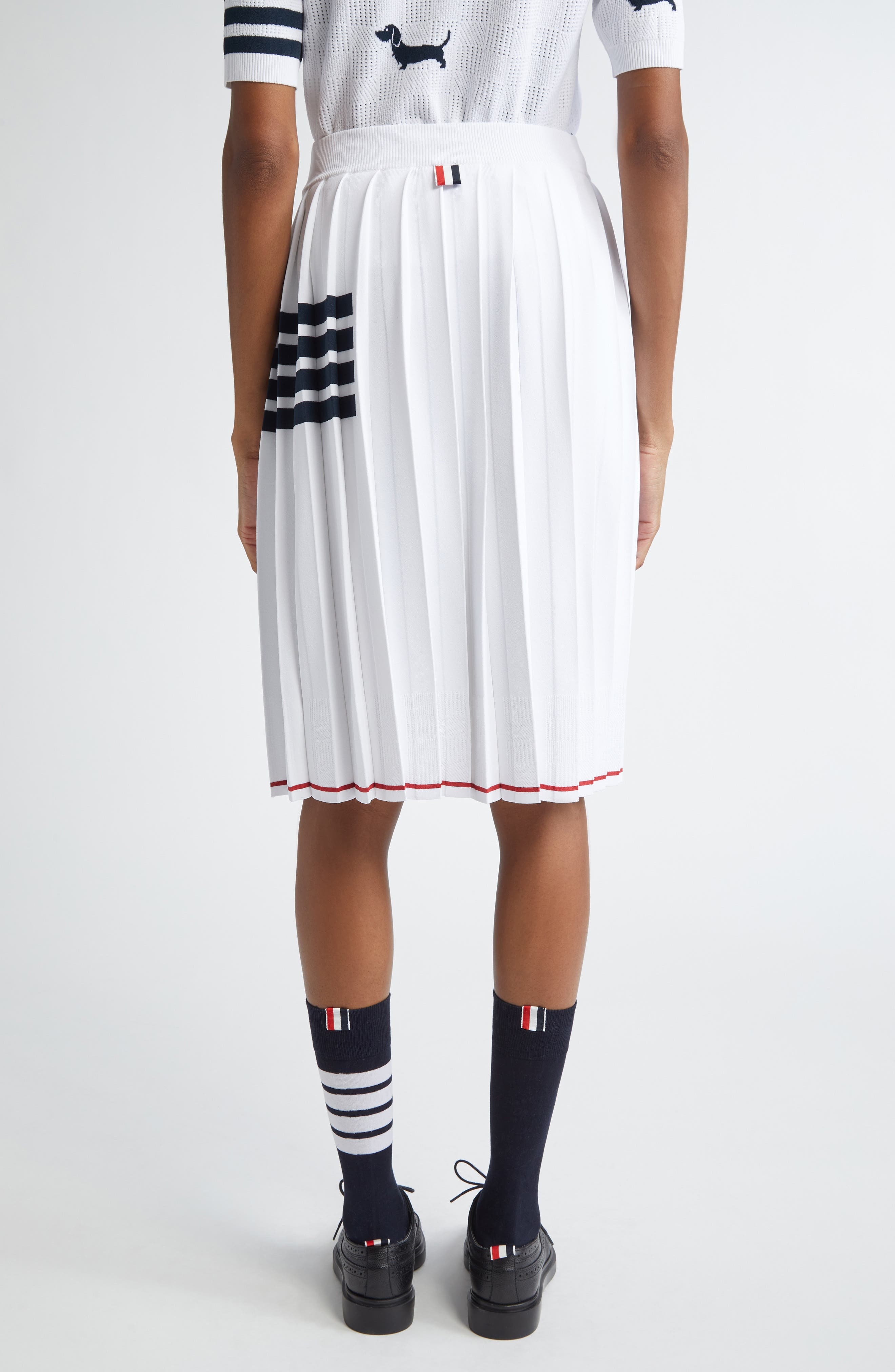 Thom Browne 4-Bar Pleated Hector Intarsia Skirt in White at Nordstrom - 3