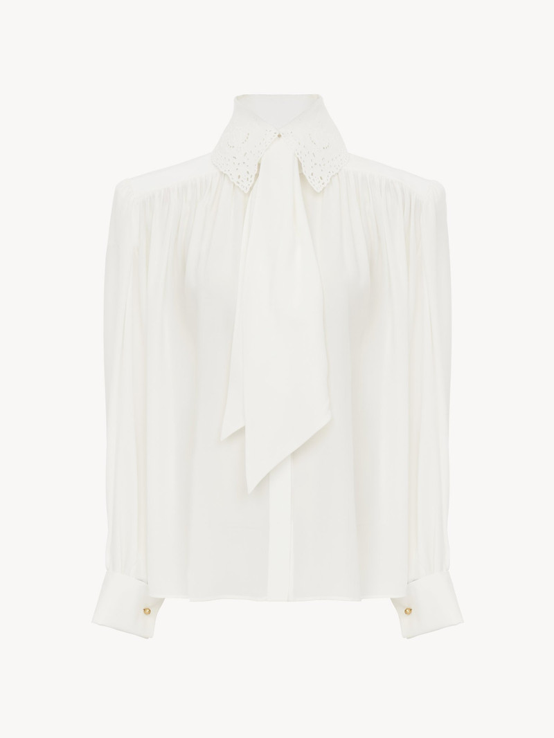 Chloé GATHERED SCARF-TIE BLOUSE IN CRÊPE DE CHINE & LACE outlook