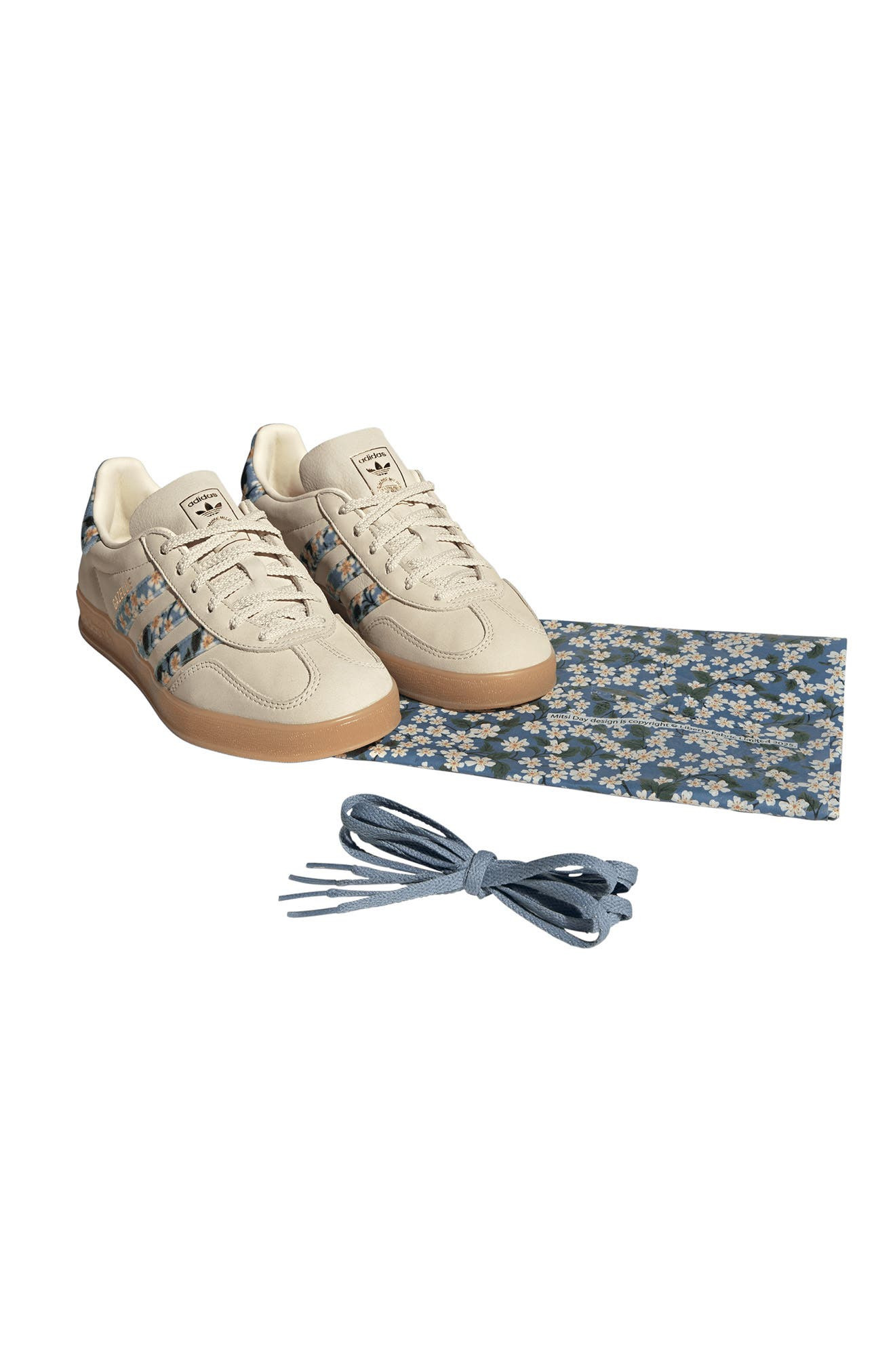 adidas x Liberty London Gazelle Indoor Sneaker in Cream/Gold/Tactile Blue at Nordstrom - 8