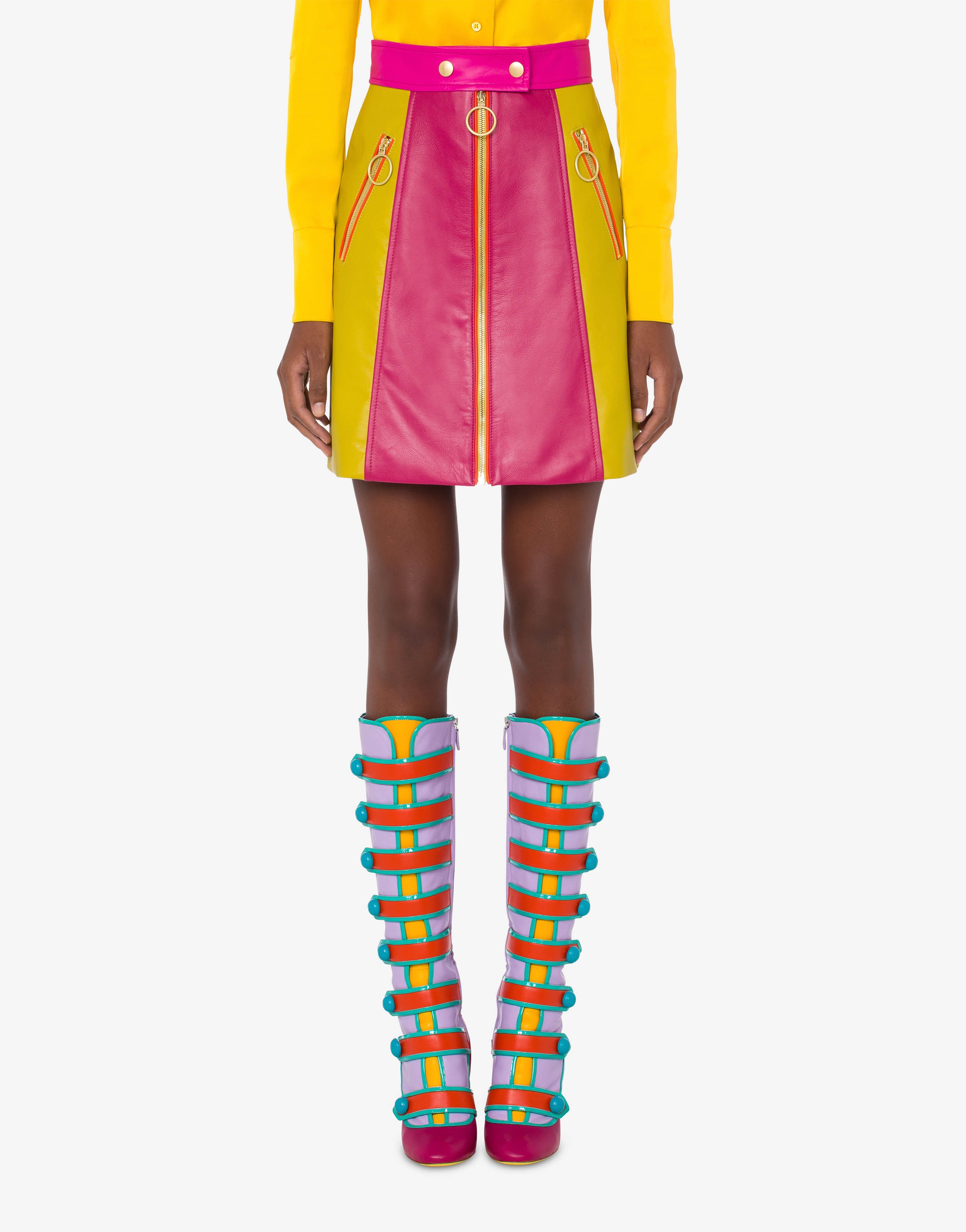 COLOUR BLOCK NAPPA MINI SKIRT - 2