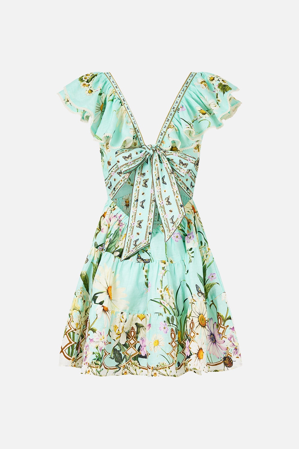 TIERED SHORT DRESS WITH NECK FRILL - 8
