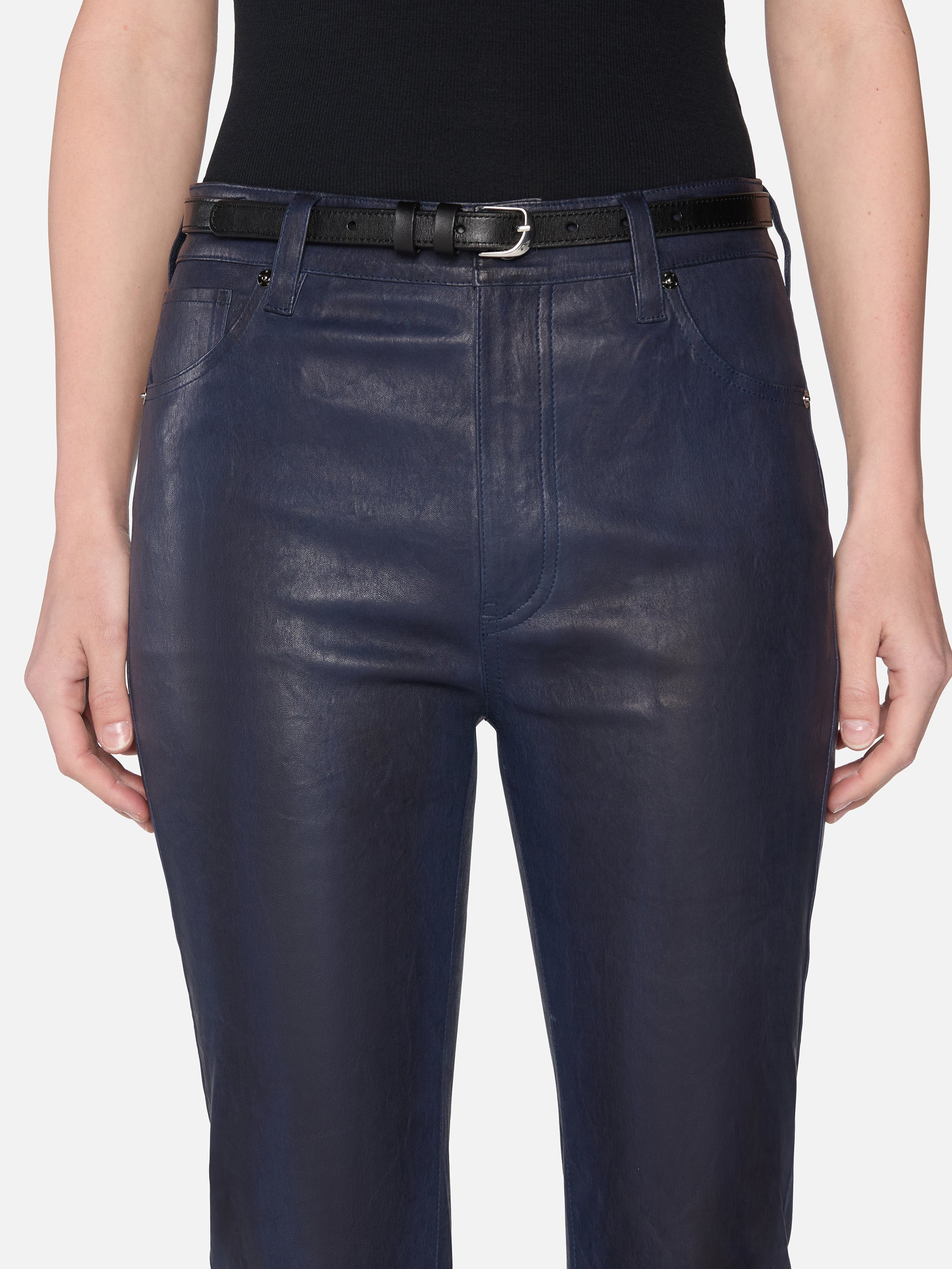 The Leather Reboot Crop in Dark Indigo - 2